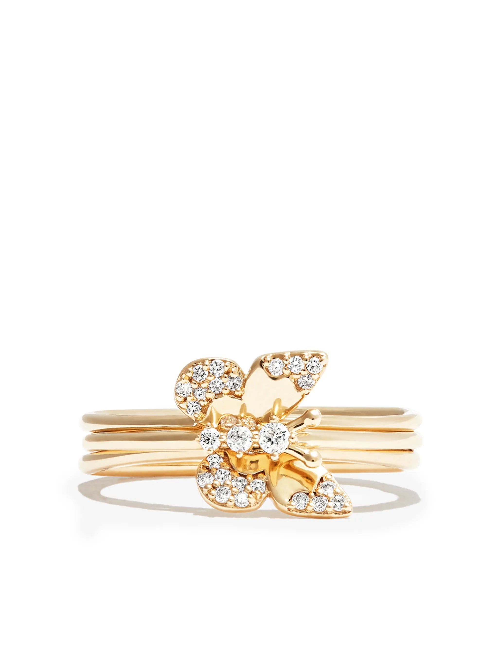 14kt yellow gold Enchanted Butterfly diamond 3 band ring