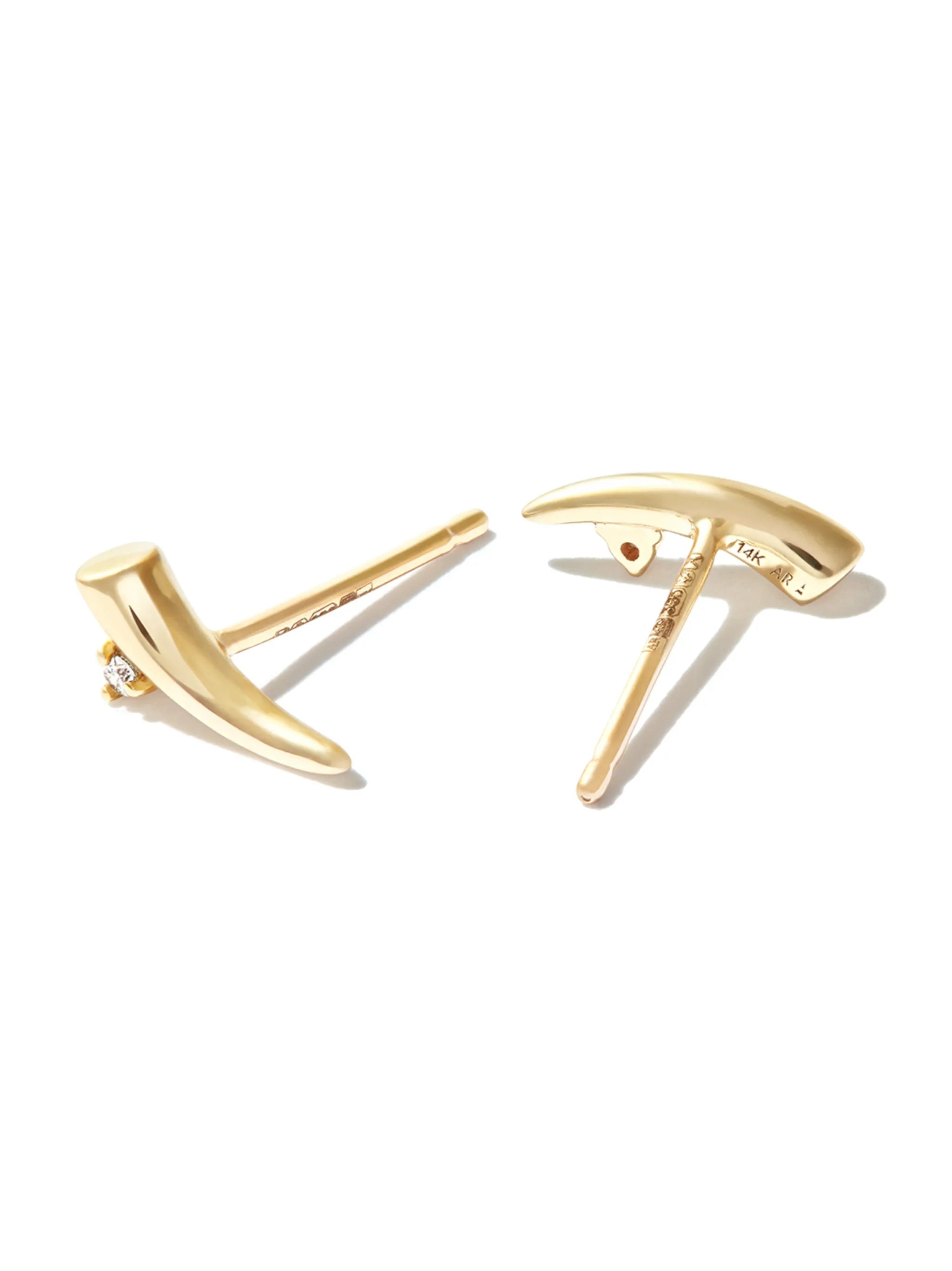14K yellow gold thorn diamond stud earrings