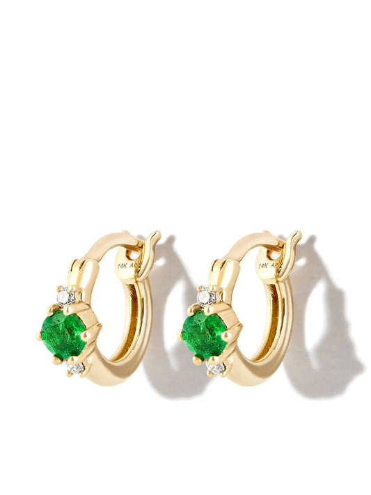 14kt yellow gold emerald diamond huggie hoop earrings