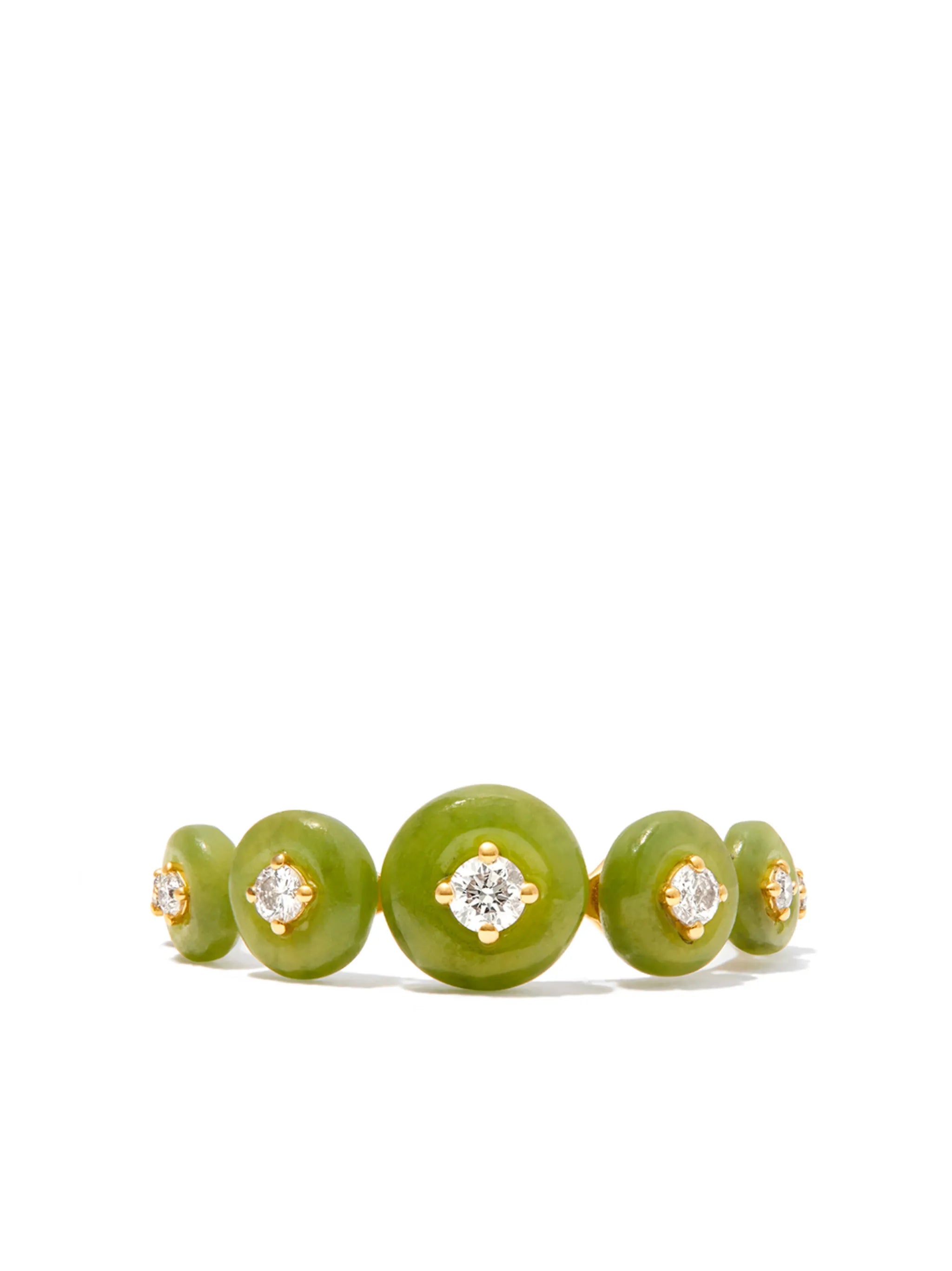18kt yellow gold Surrounding diamond and jade ring