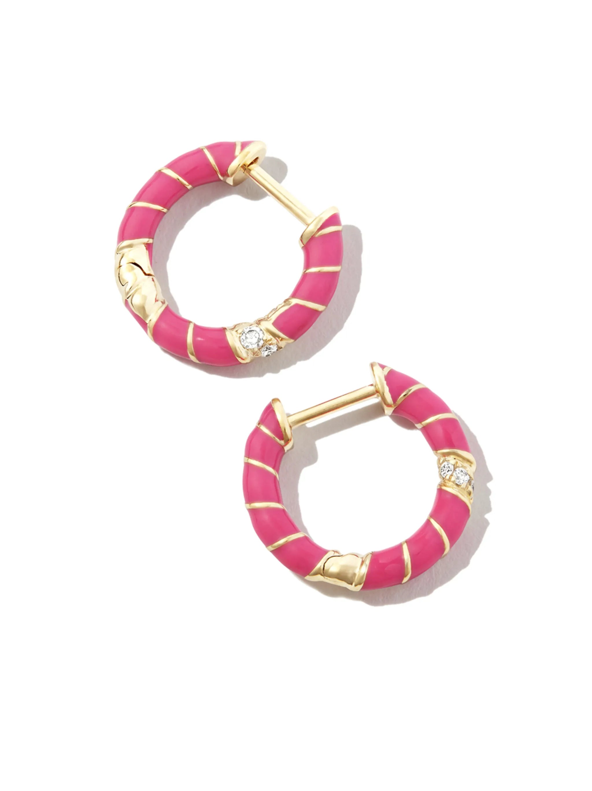 9kt yellow gold Twist enamel hoop earrings