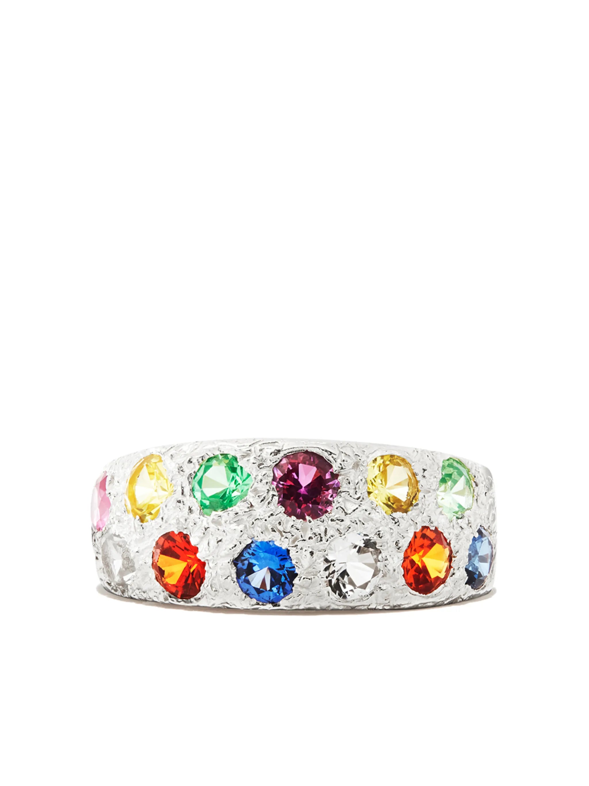 sterling silver Riviera sapphire ring