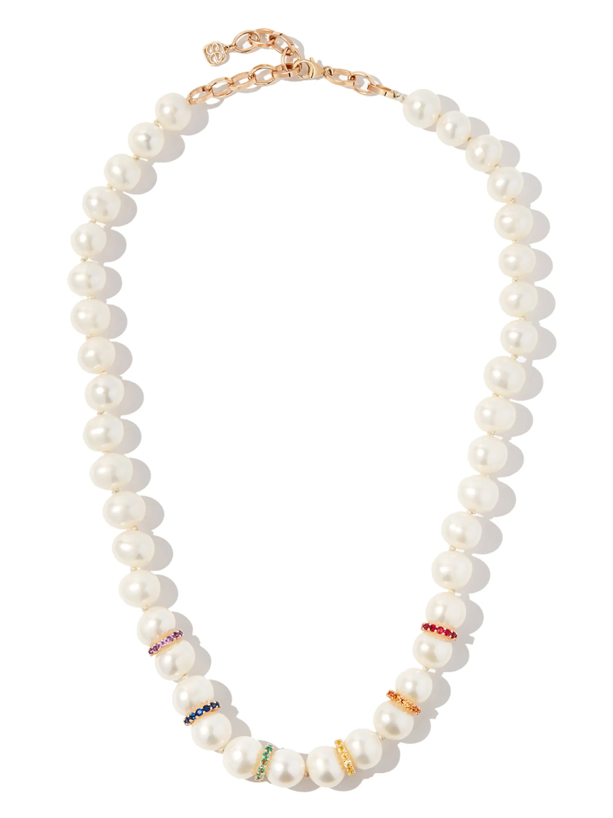 14kt yellow gold rainbow gemstone pearl choker