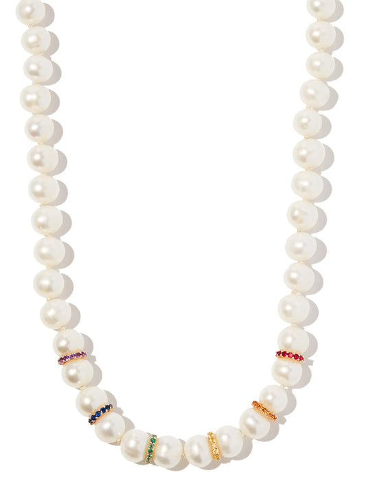 14kt yellow gold rainbow gemstone pearl choker