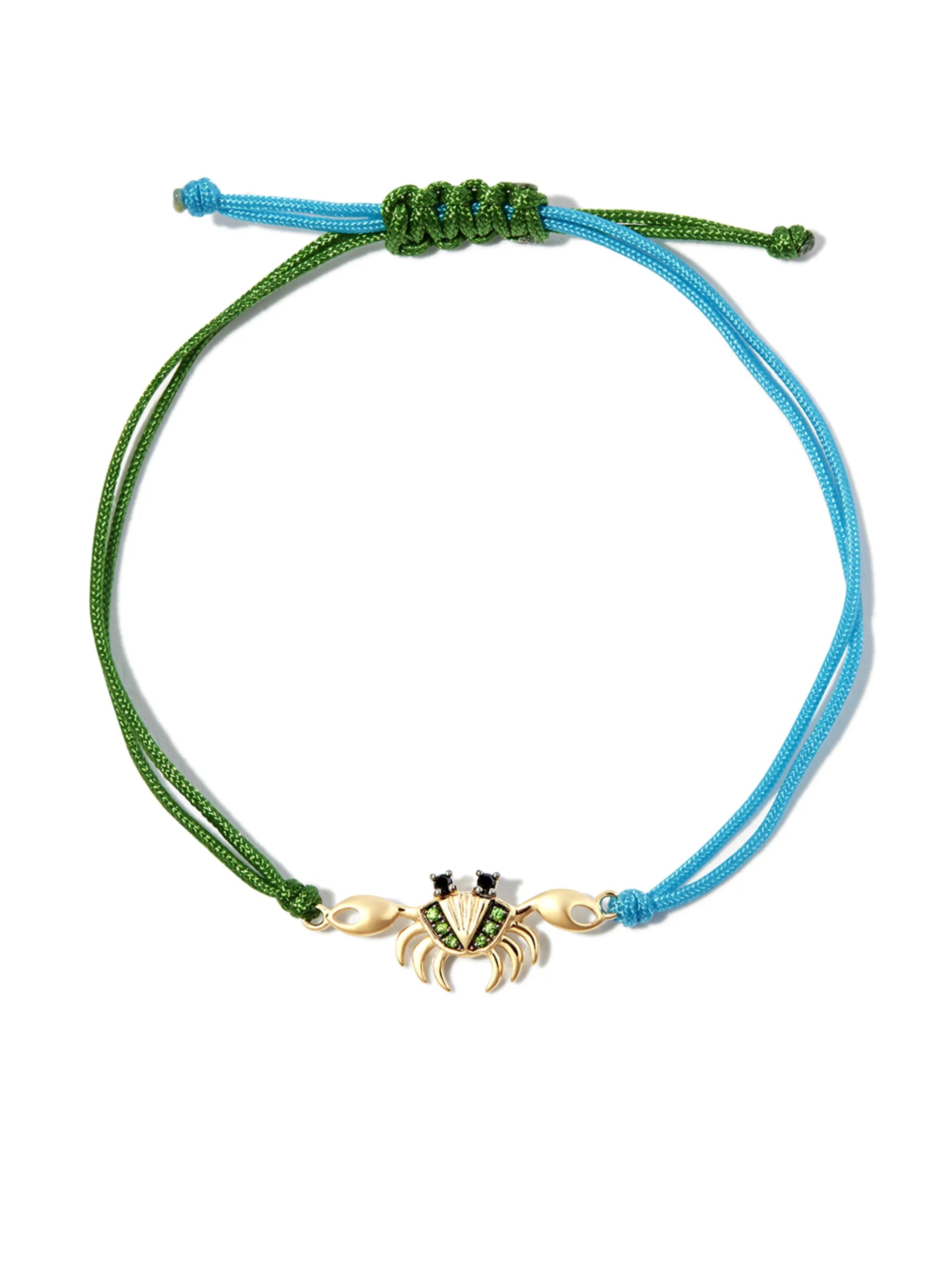 9kt yellow gold Crab tsavorite cord bracelet