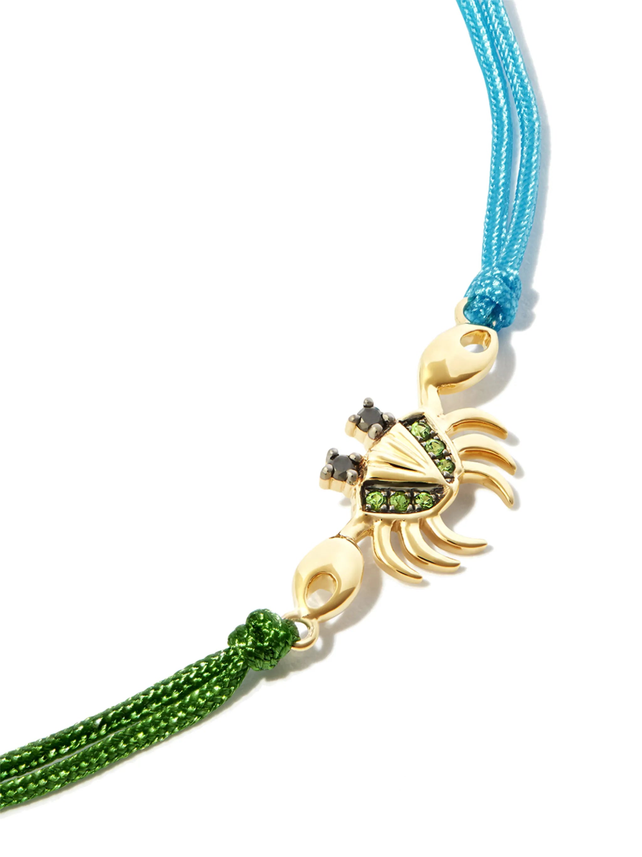9kt yellow gold Crab tsavorite cord bracelet