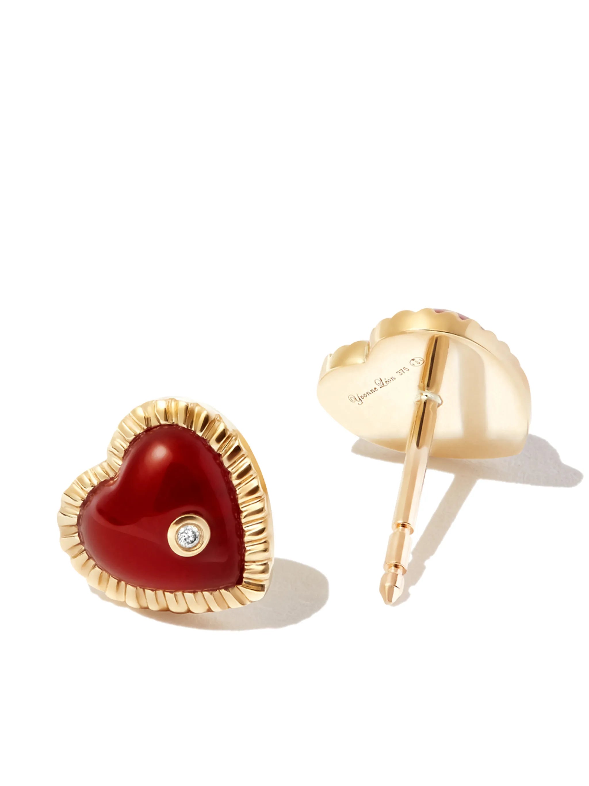 9kt yellow gold agate diamond heart stud earrings