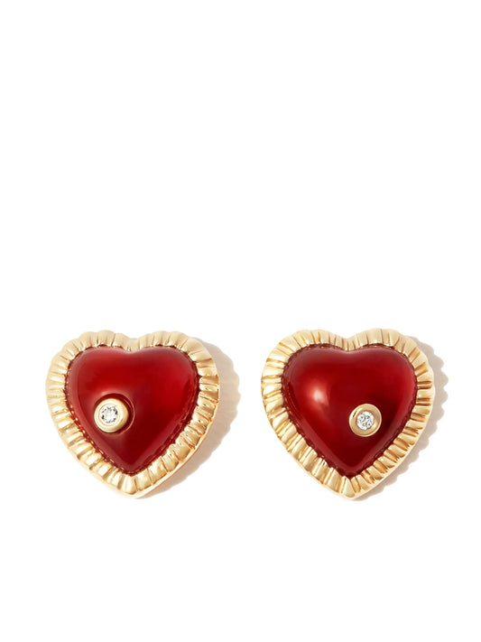 9kt yellow gold agate diamond heart stud earrings