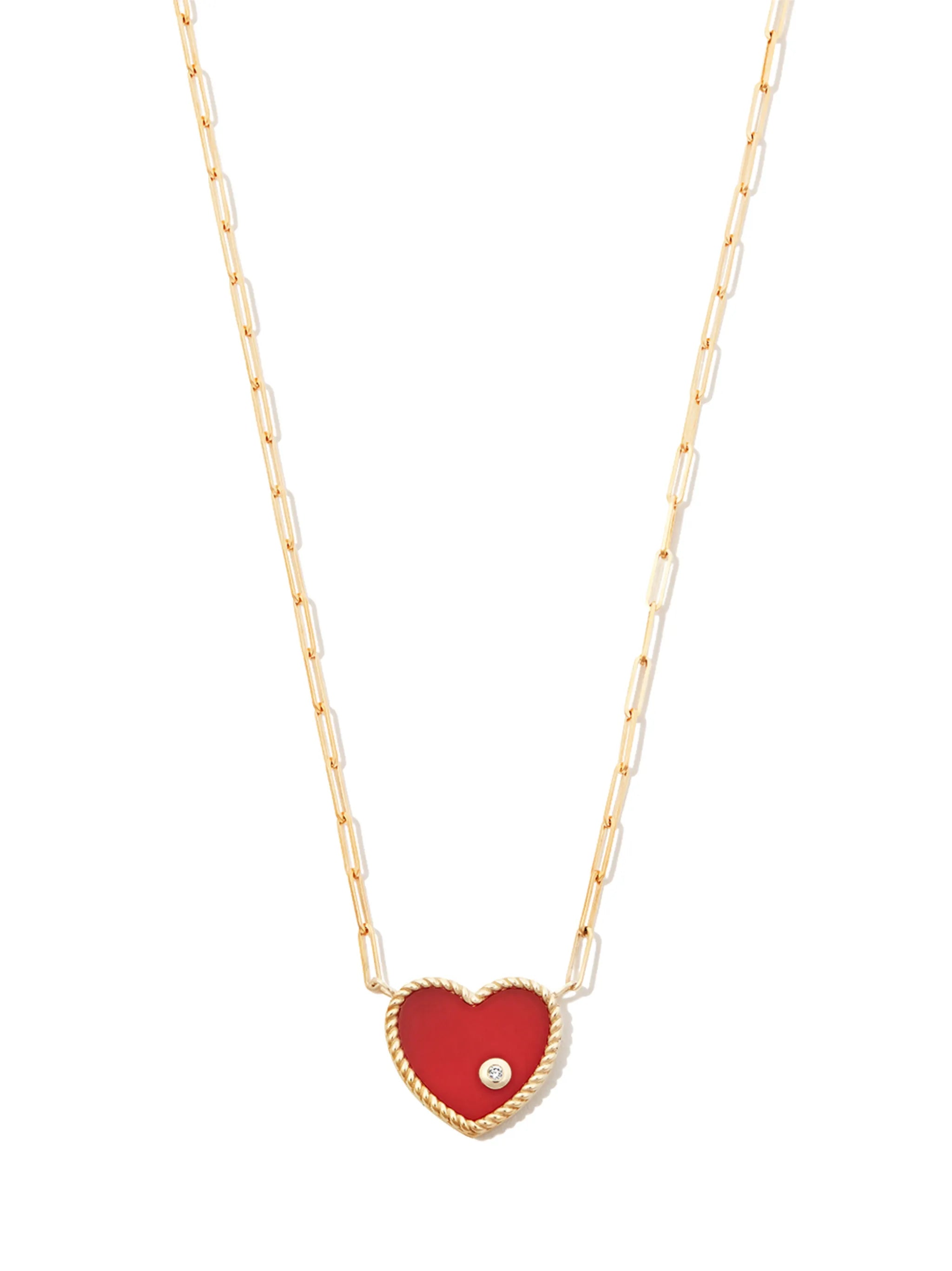 18kt yellow gold agate heart diamond pendant necklace