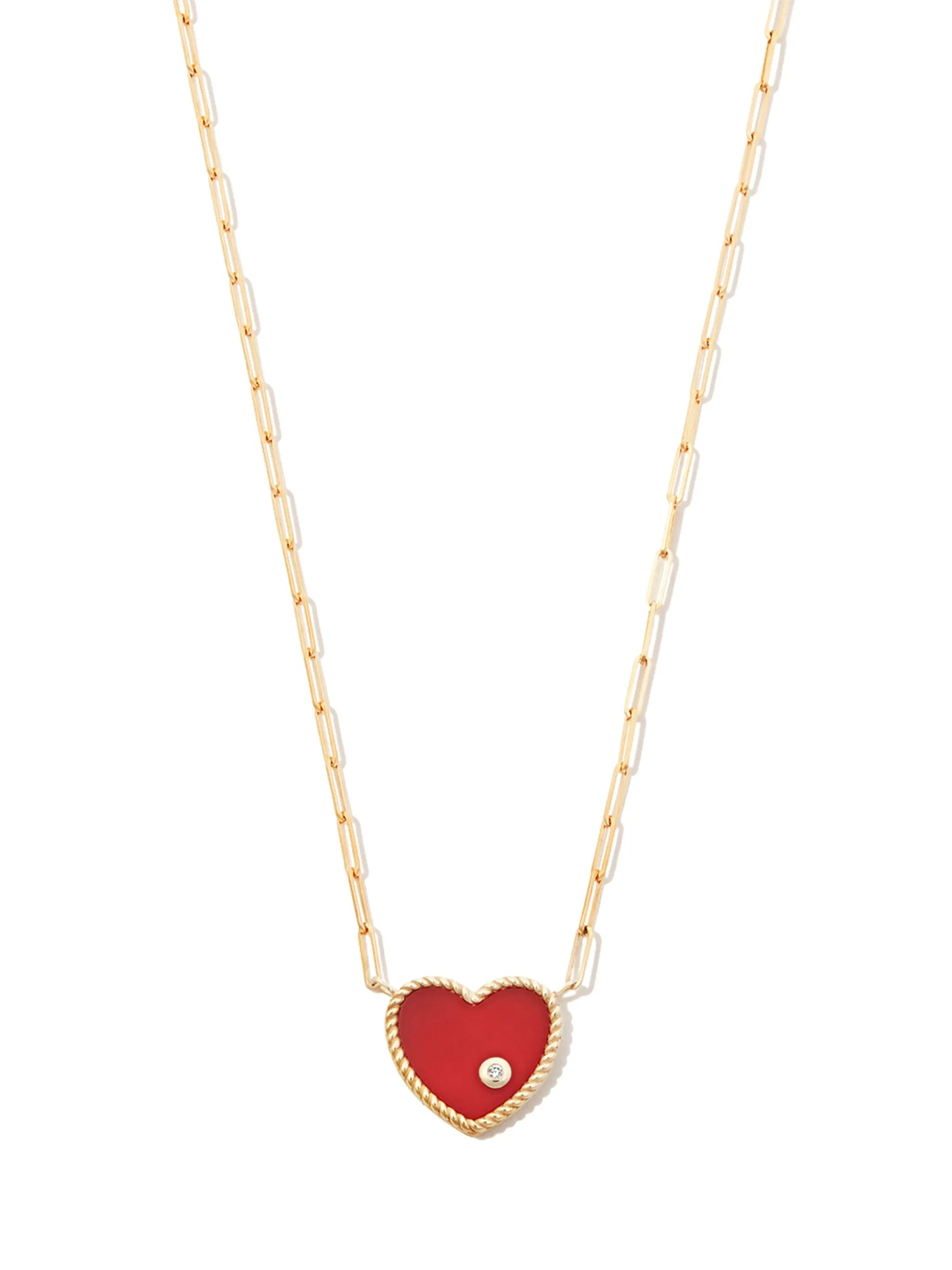 18kt yellow gold agate heart diamond pendant necklace