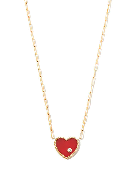 18kt yellow gold agate heart diamond pendant necklace