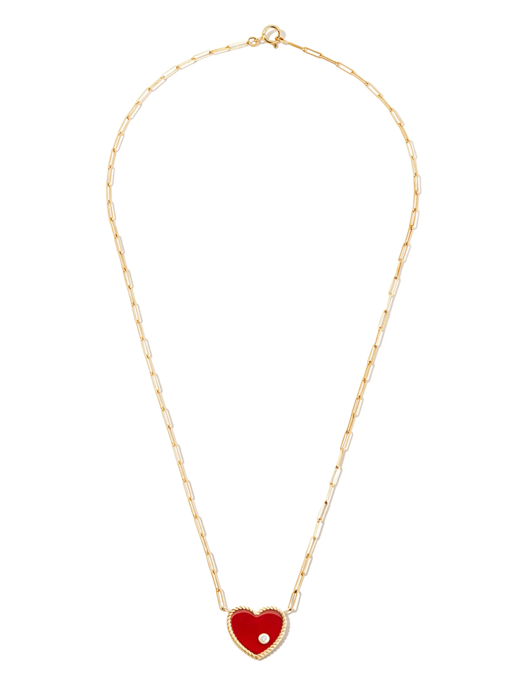 18kt yellow gold agate heart diamond pendant necklace