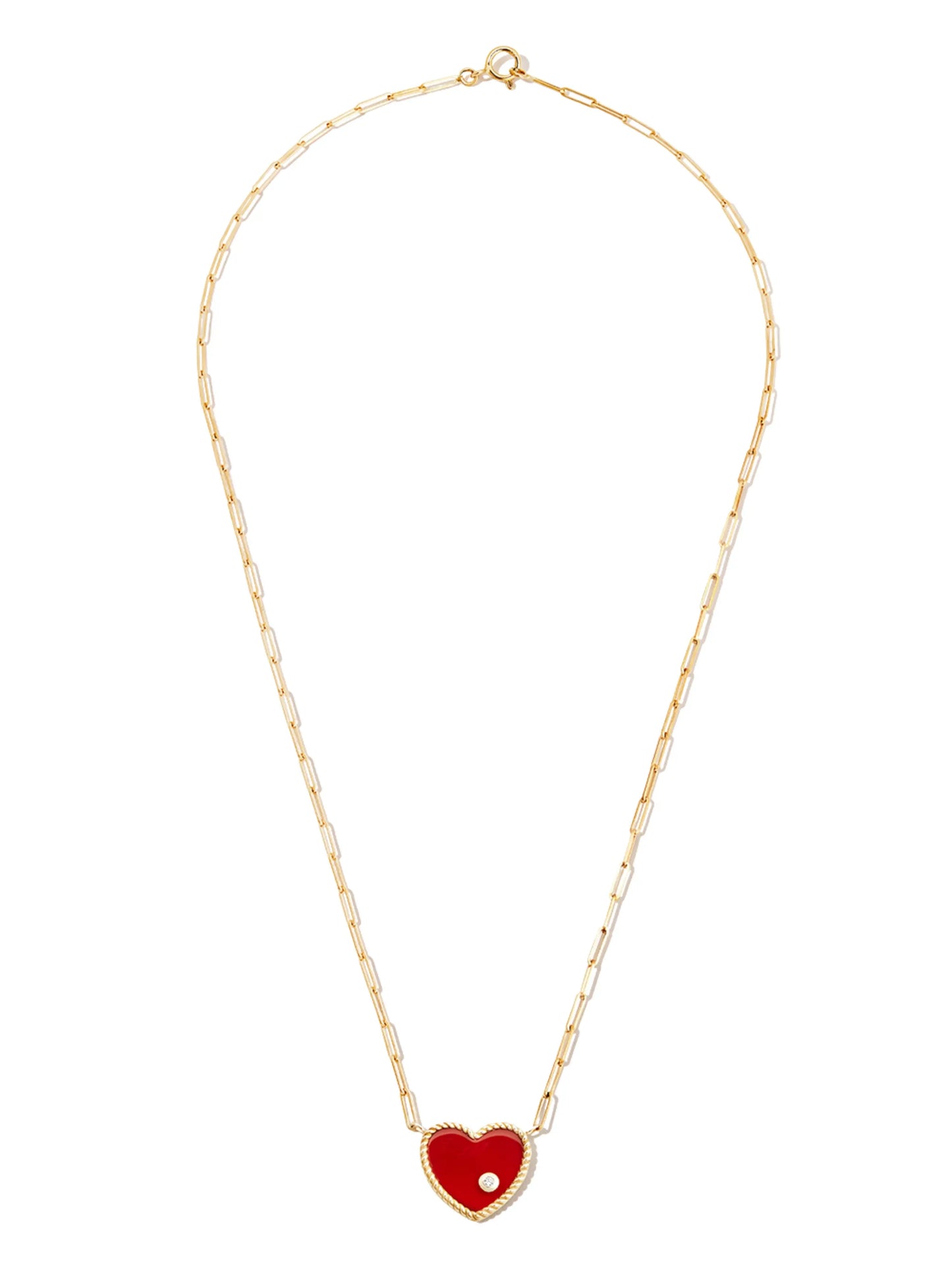 18kt yellow gold agate heart diamond pendant necklace