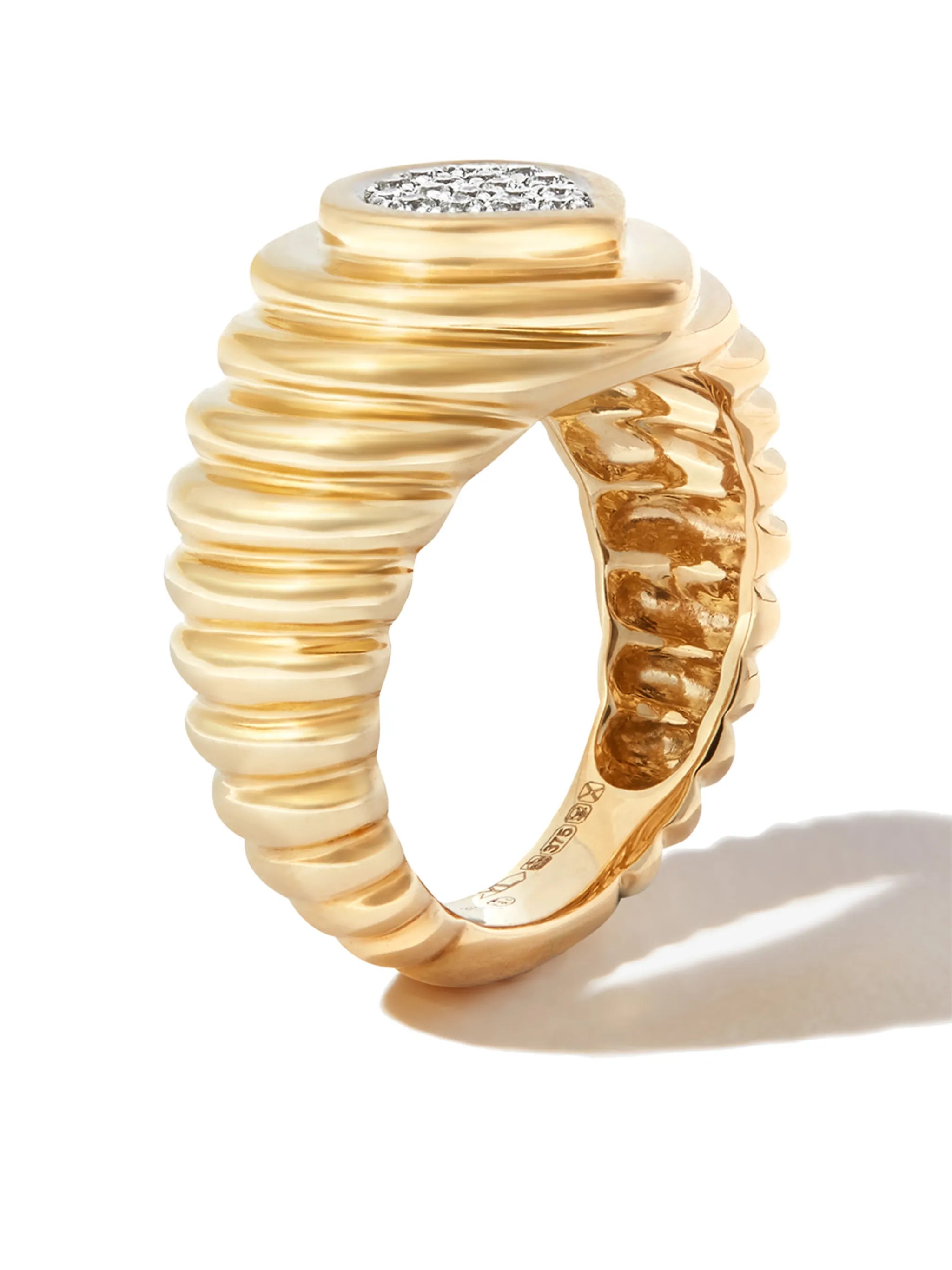 9kt yellow gold pear pave diamond signet ring