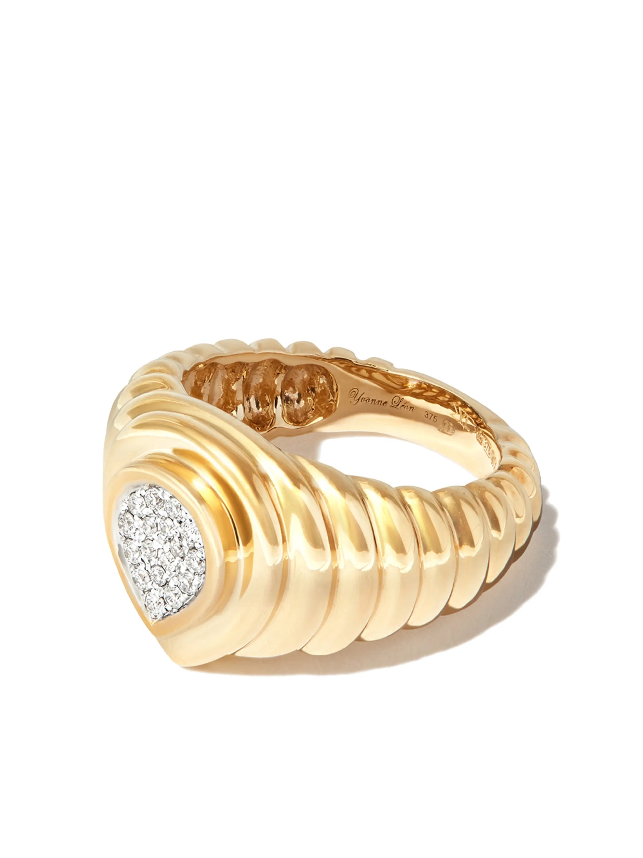 9kt yellow gold pear pave diamond signet ring