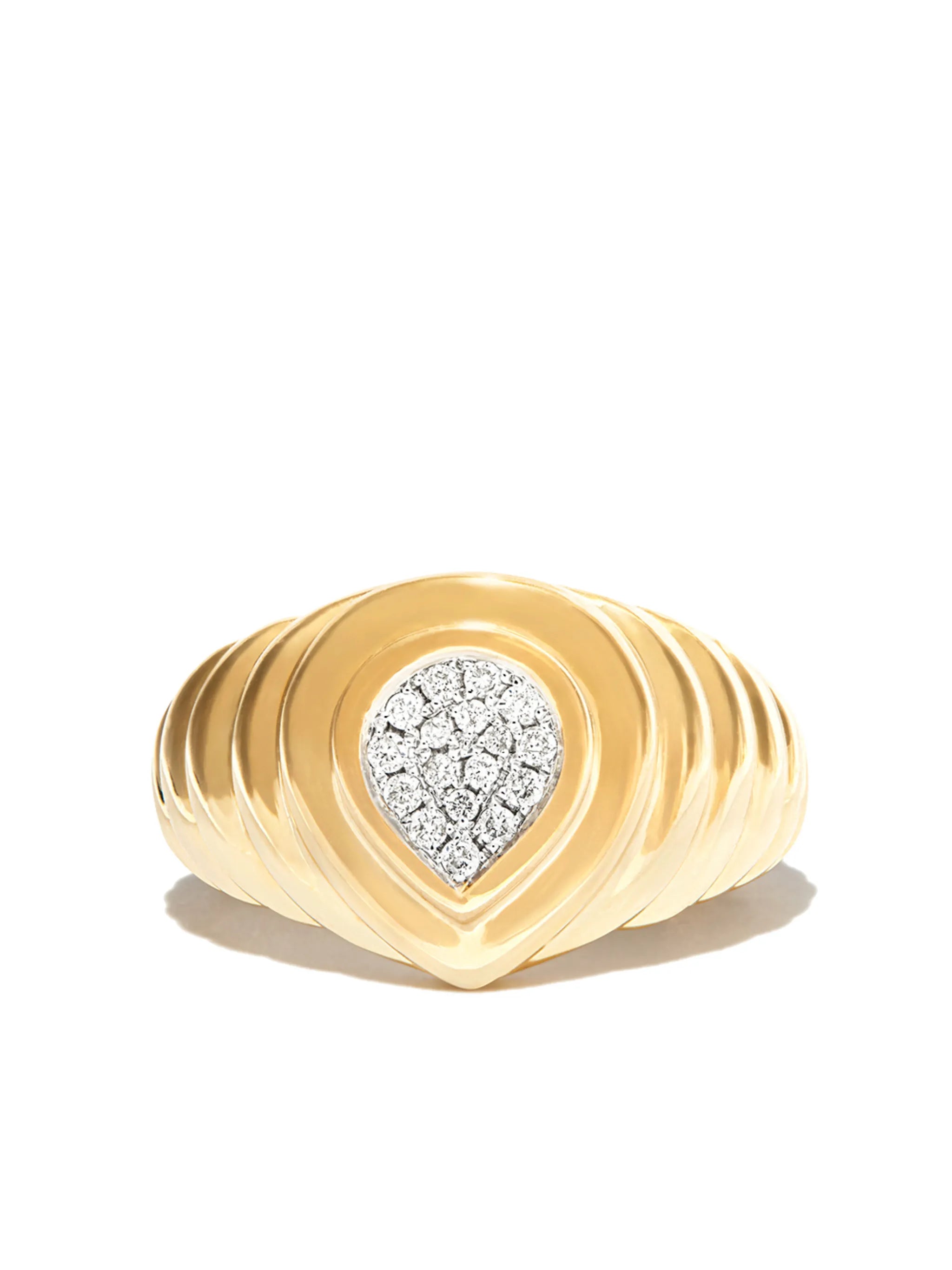 9kt yellow gold pear pave diamond signet ring