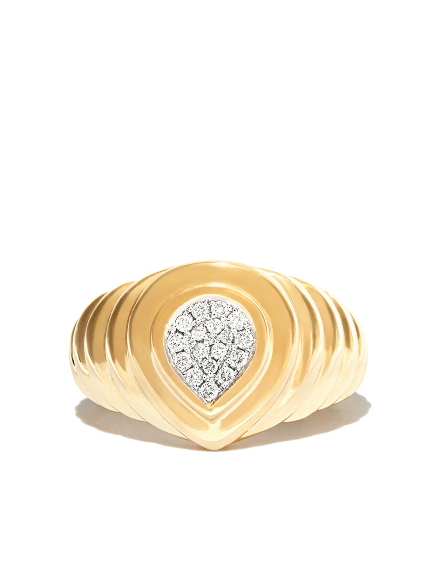 9kt yellow gold pear pave diamond signet ring