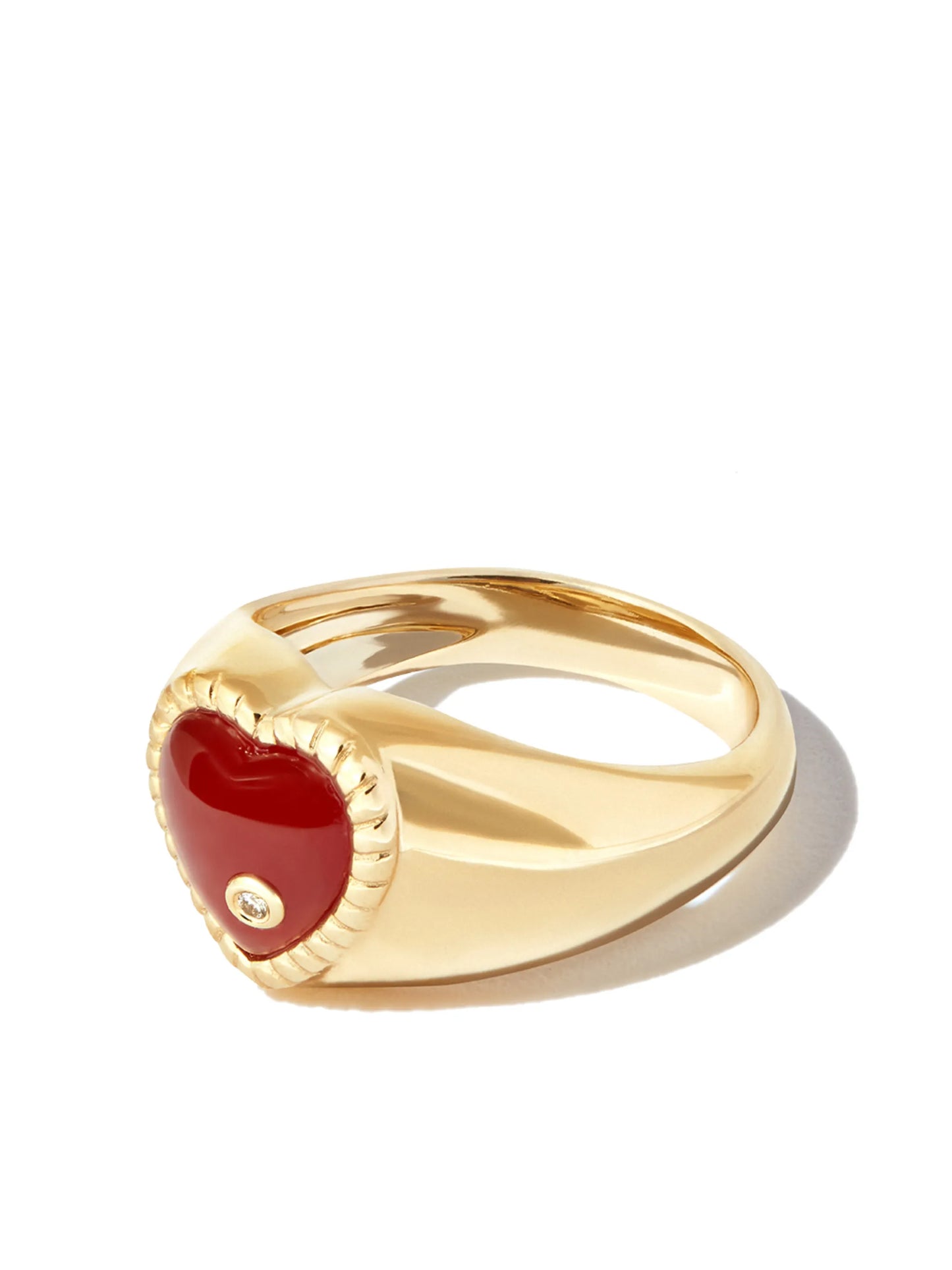 9kt yellow gold agate diamond heart signet ring