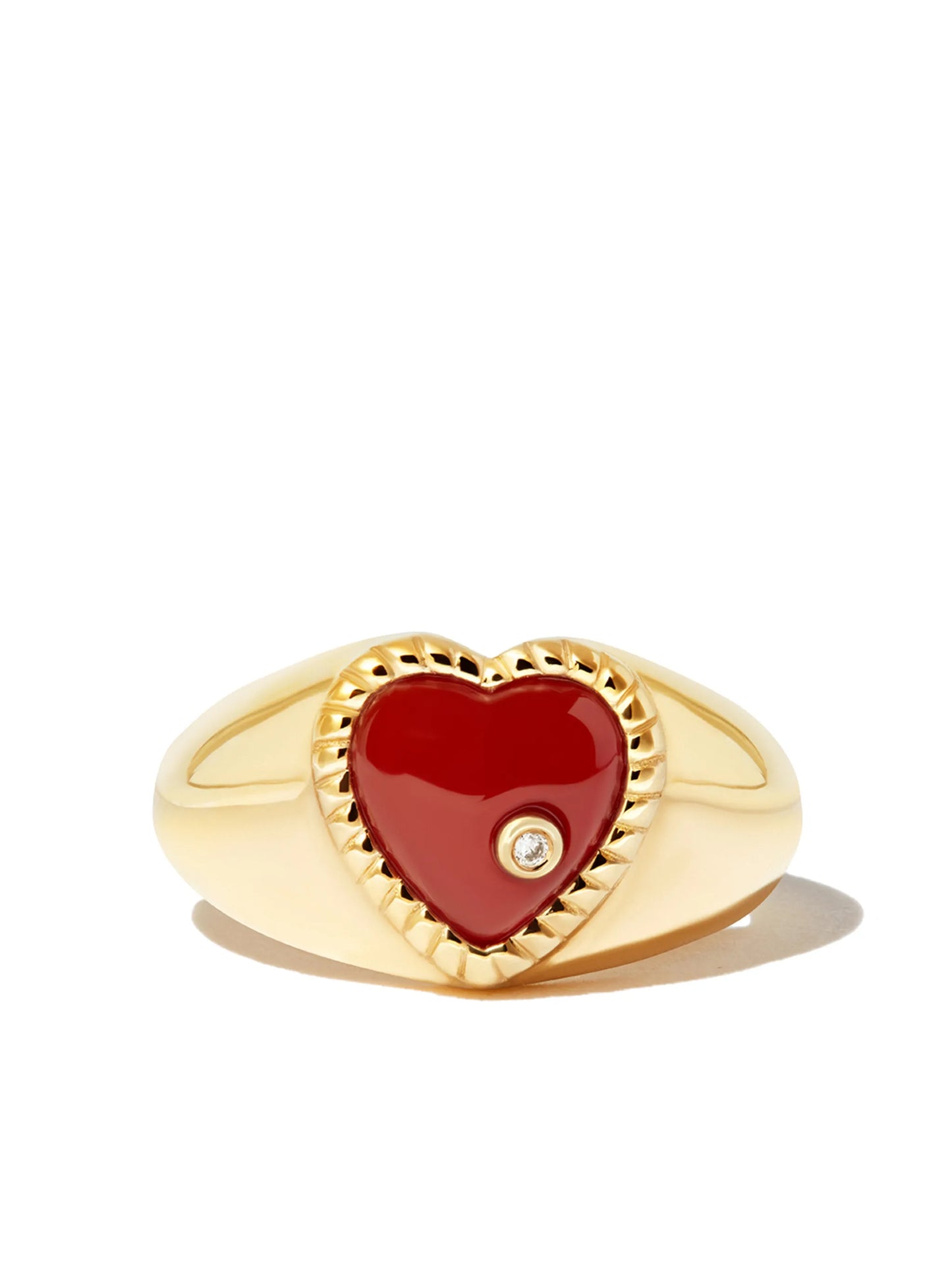 9kt yellow gold agate diamond heart signet ring