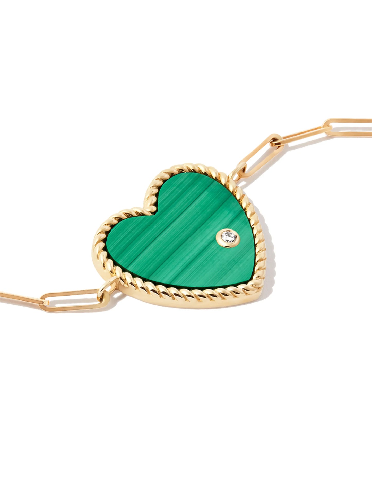 9kt and 18kt yellow gold malachite diamond heart chain bracelet