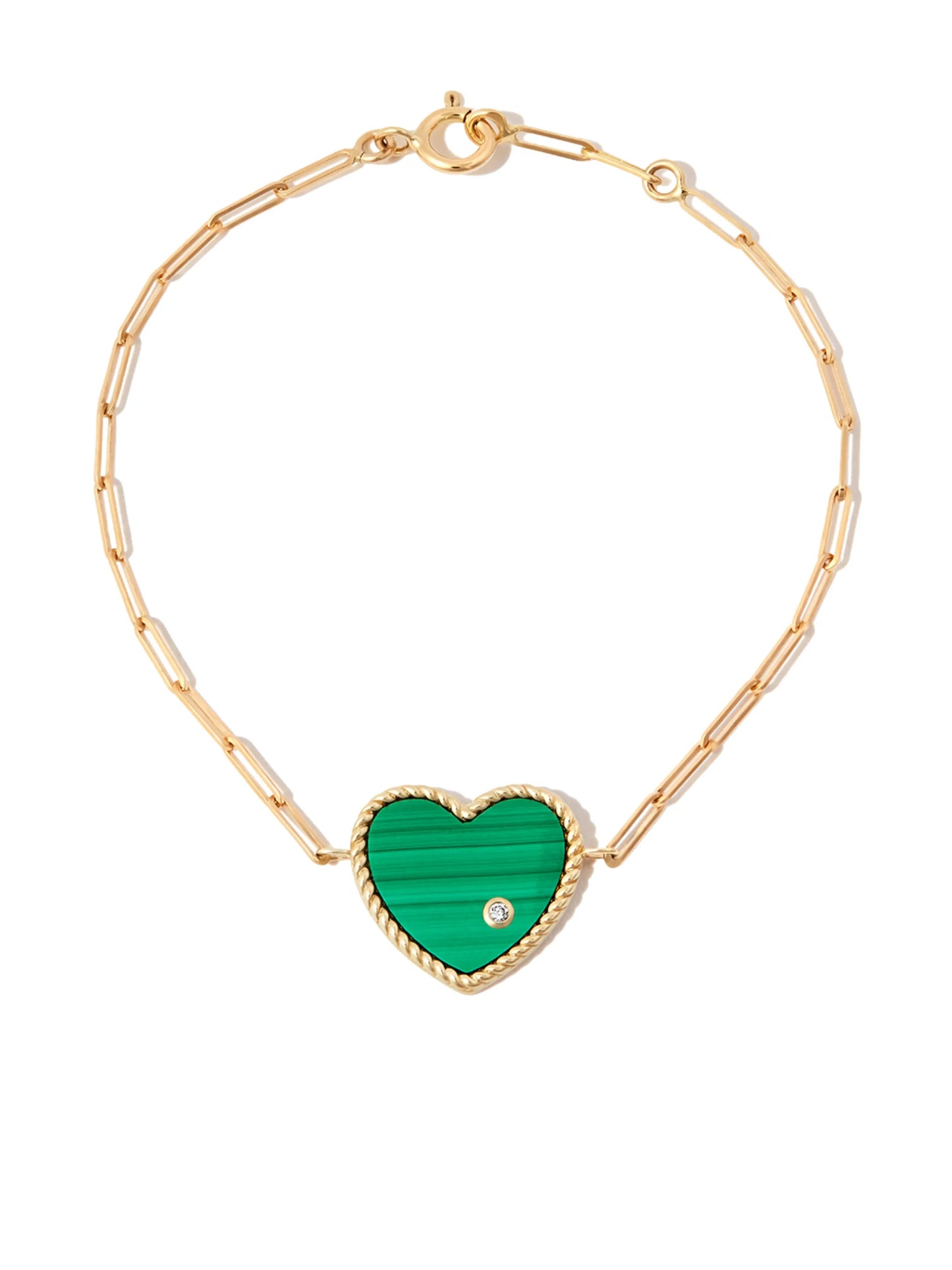9kt and 18kt yellow gold malachite diamond heart chain bracelet
