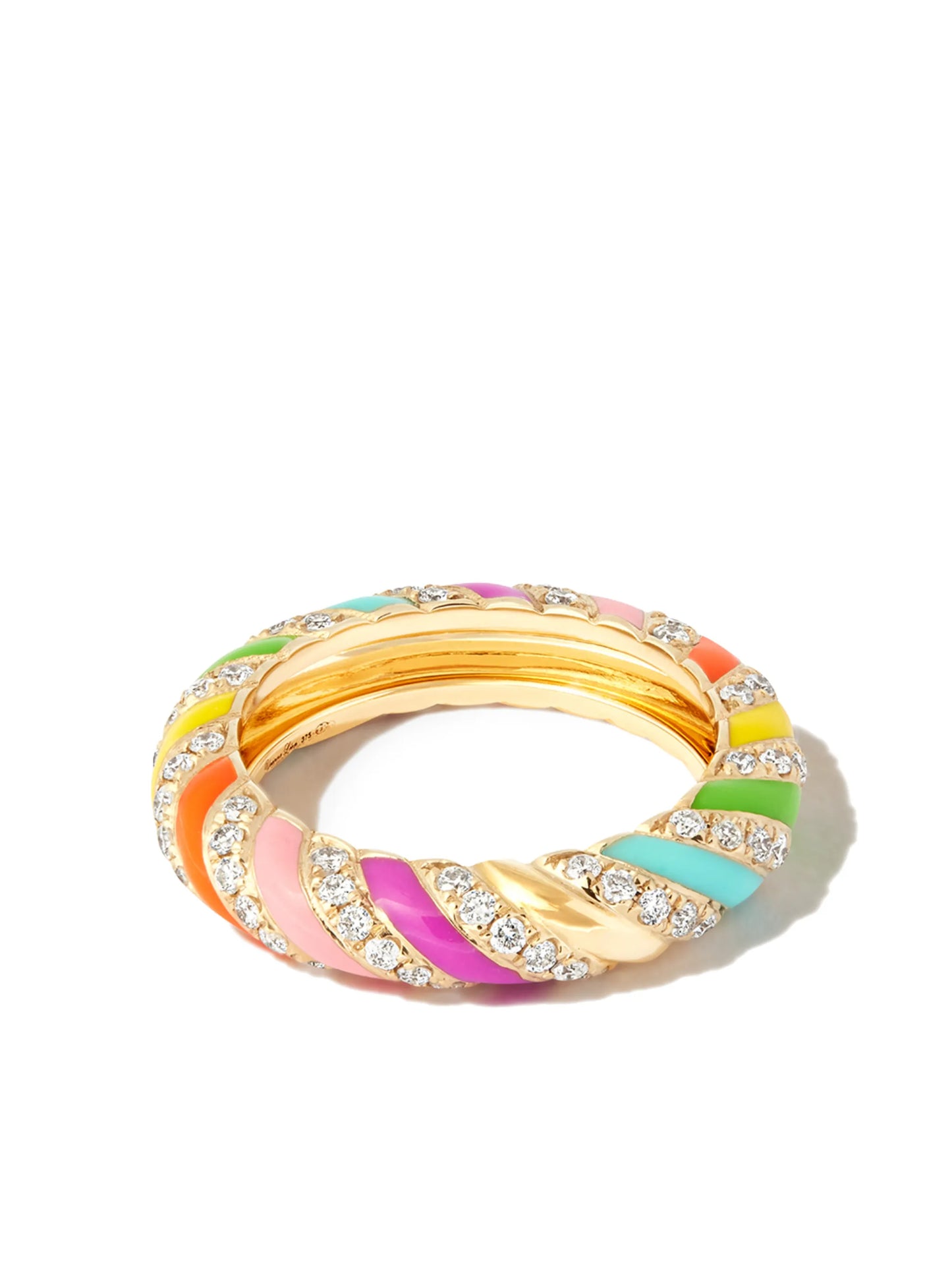 9kt yellow gold rainbow diamond stripe band ring