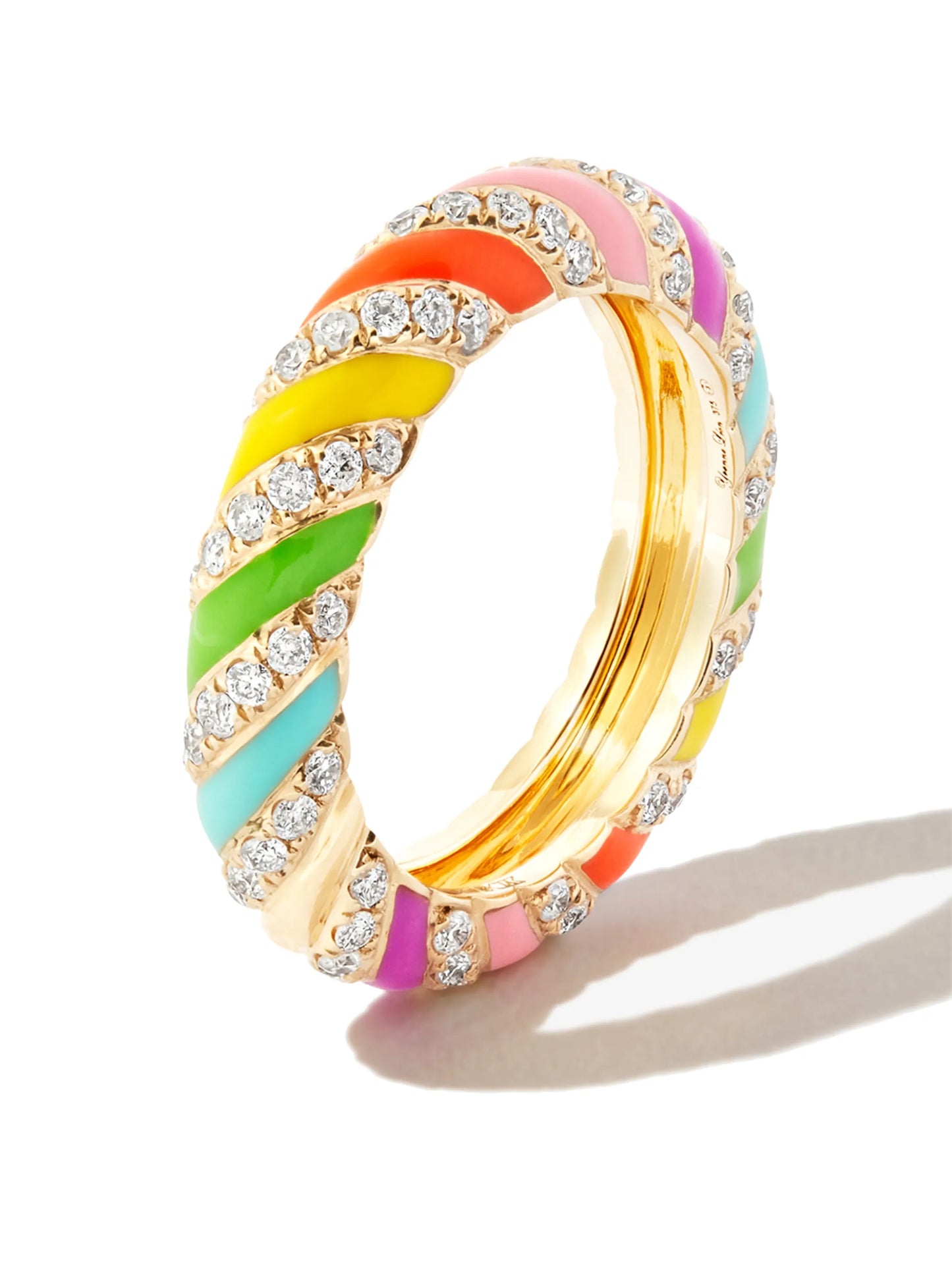 9kt yellow gold rainbow diamond stripe band ring