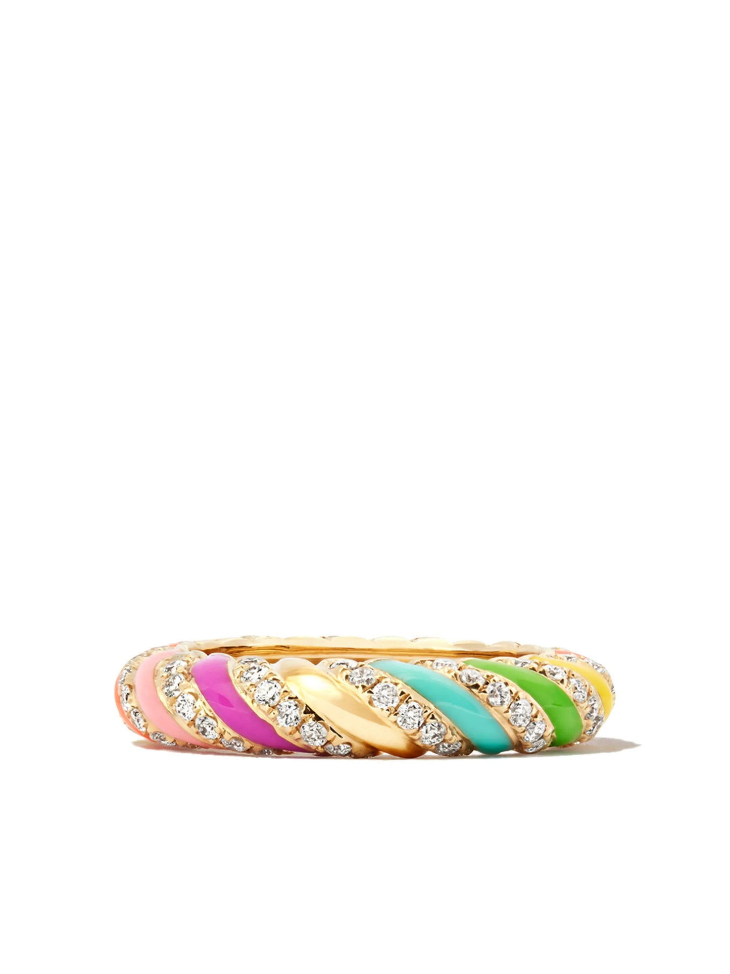 9kt yellow gold rainbow diamond stripe band ring