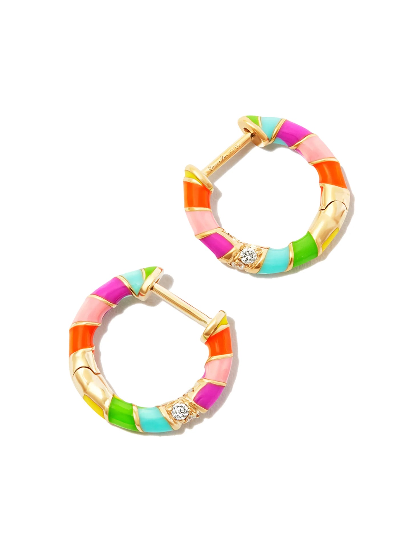 9kt yellow gold rainbow diamond hoop earrings