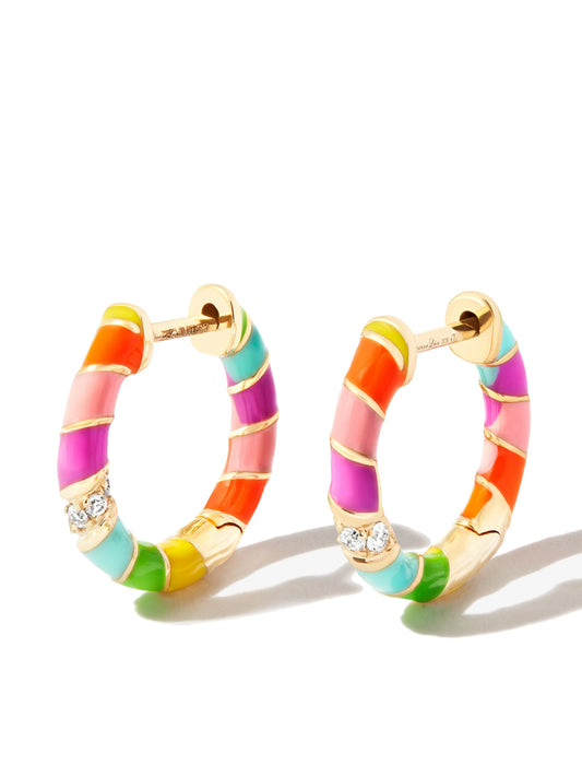 9kt yellow gold rainbow diamond hoop earrings