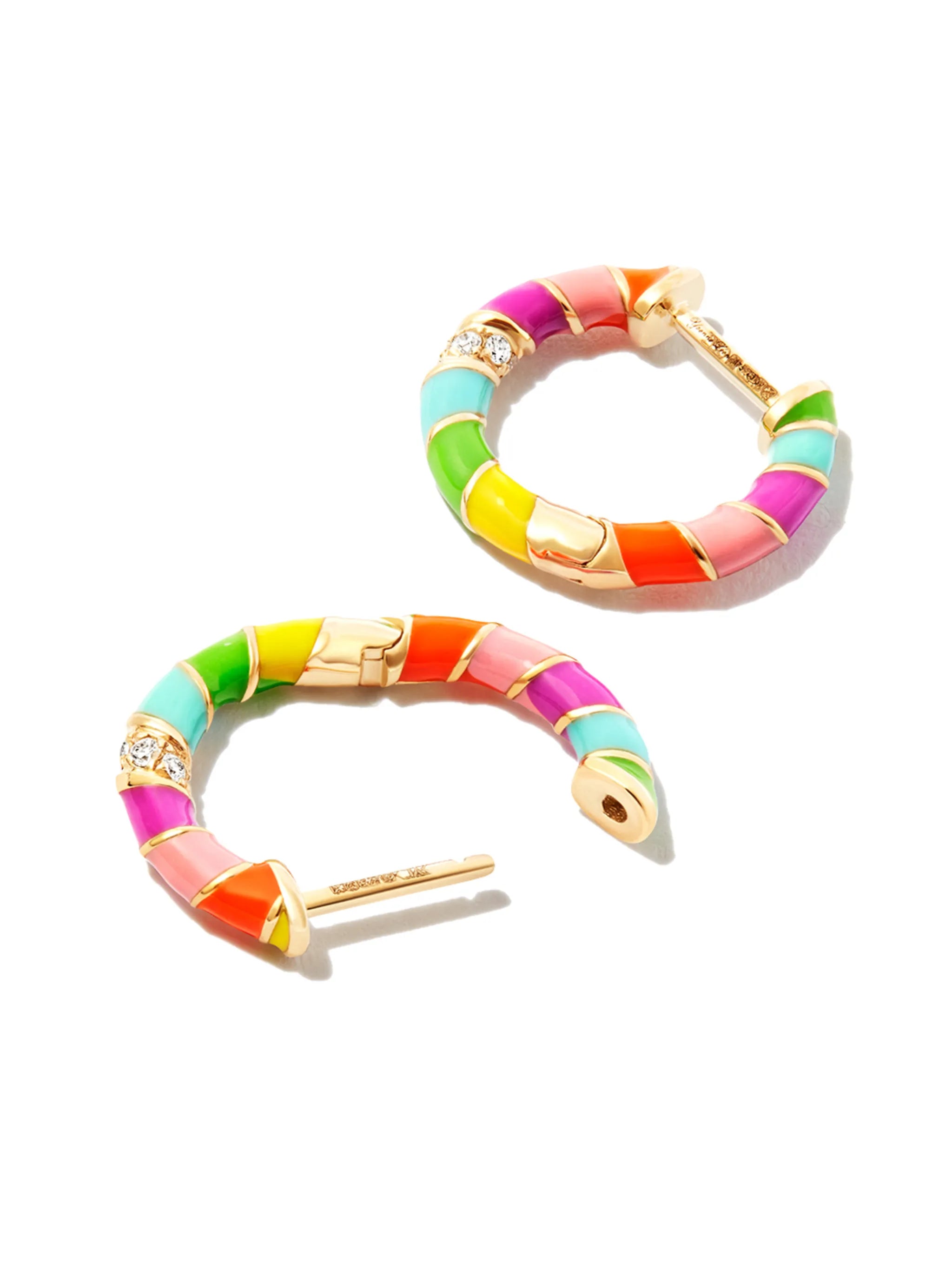 9kt yellow gold rainbow diamond hoop earrings