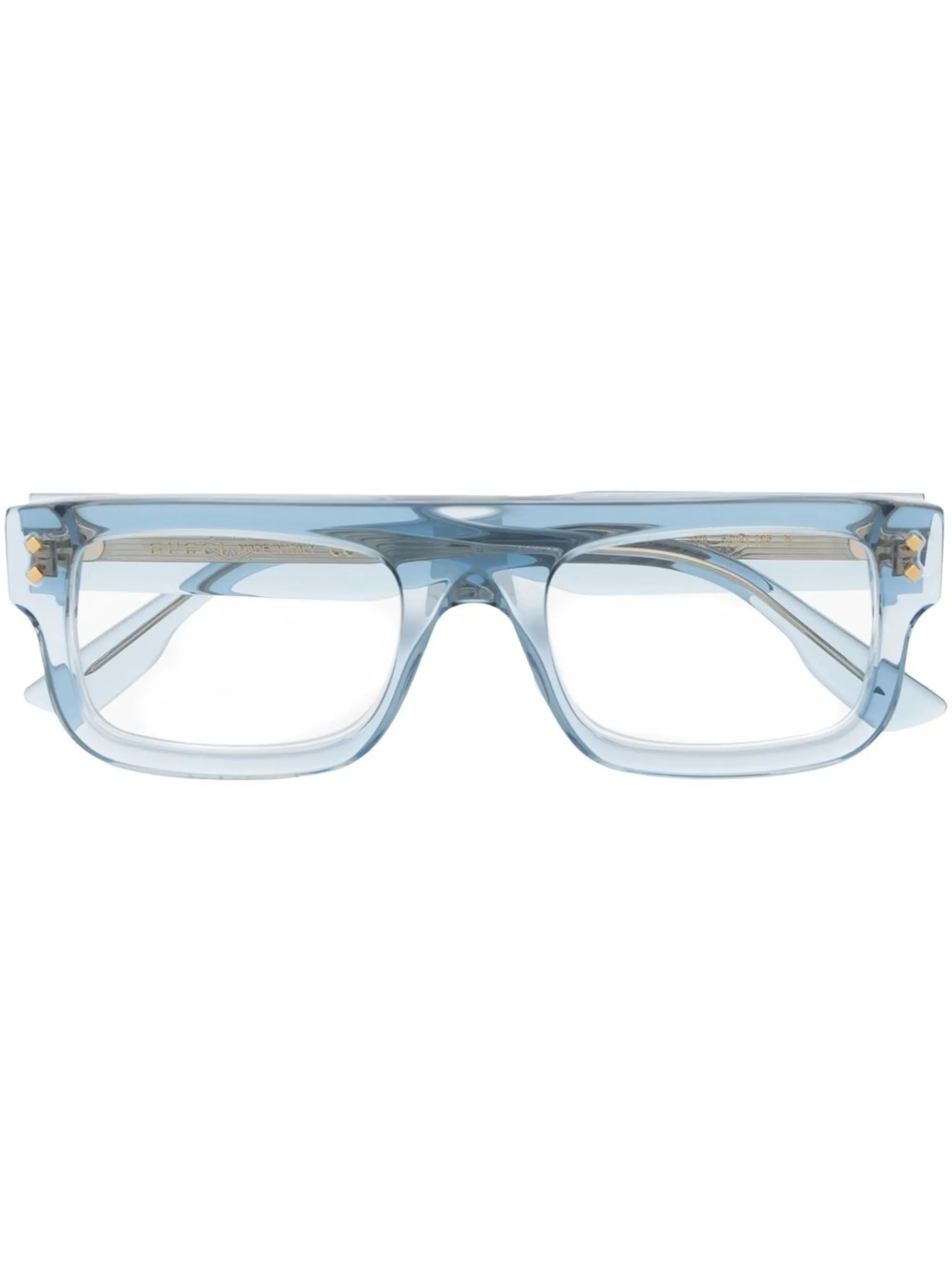 transparent rectangular-frame glasses