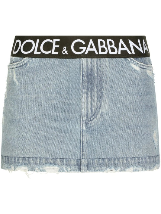 logo-waistband denim miniskirt