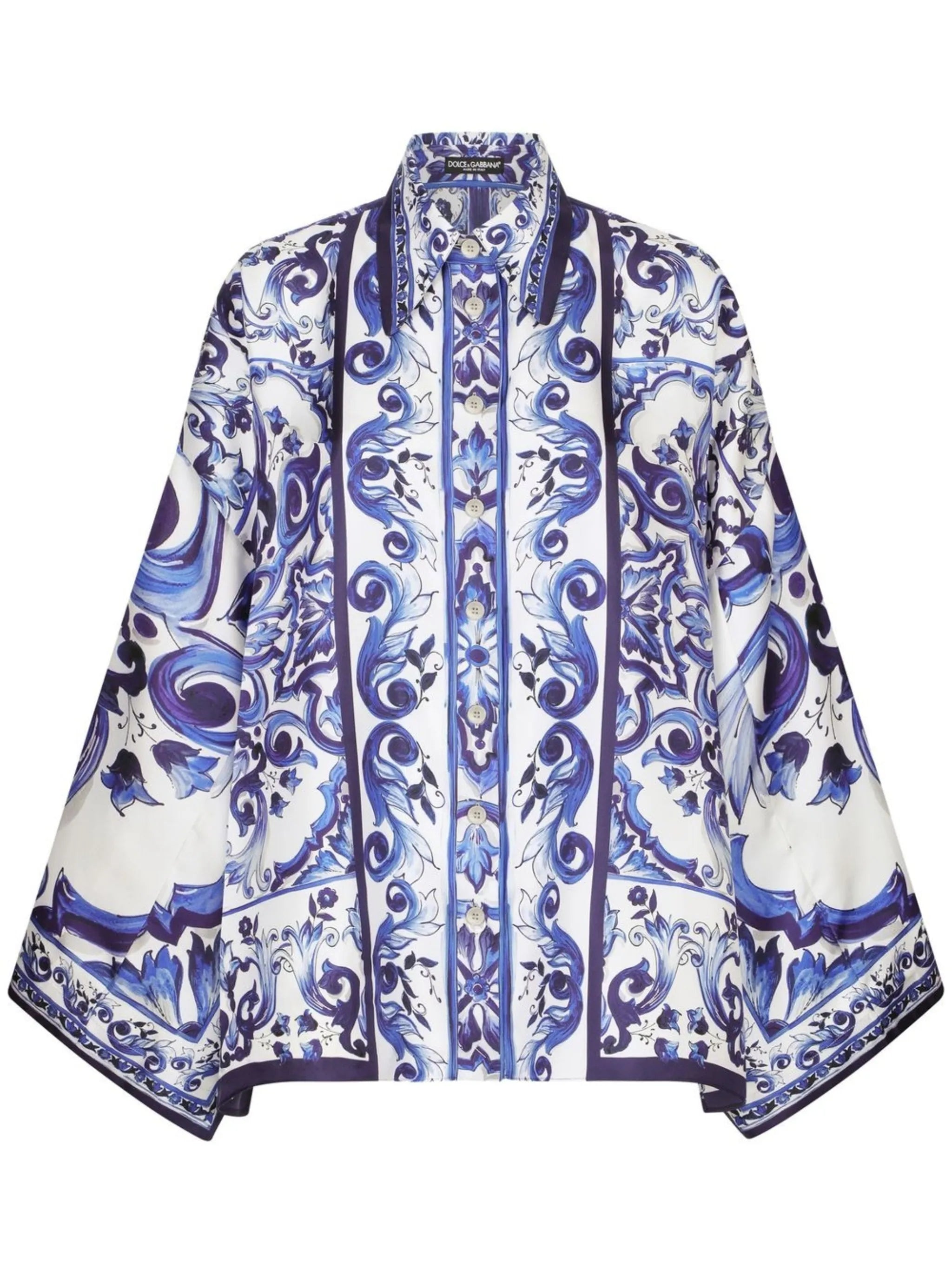 Majolica-print batwing-sleeve shirt