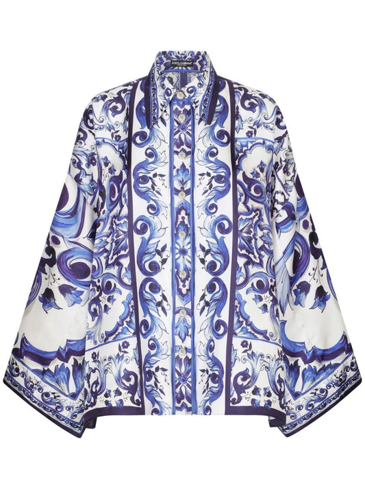 Majolica-print batwing-sleeve shirt