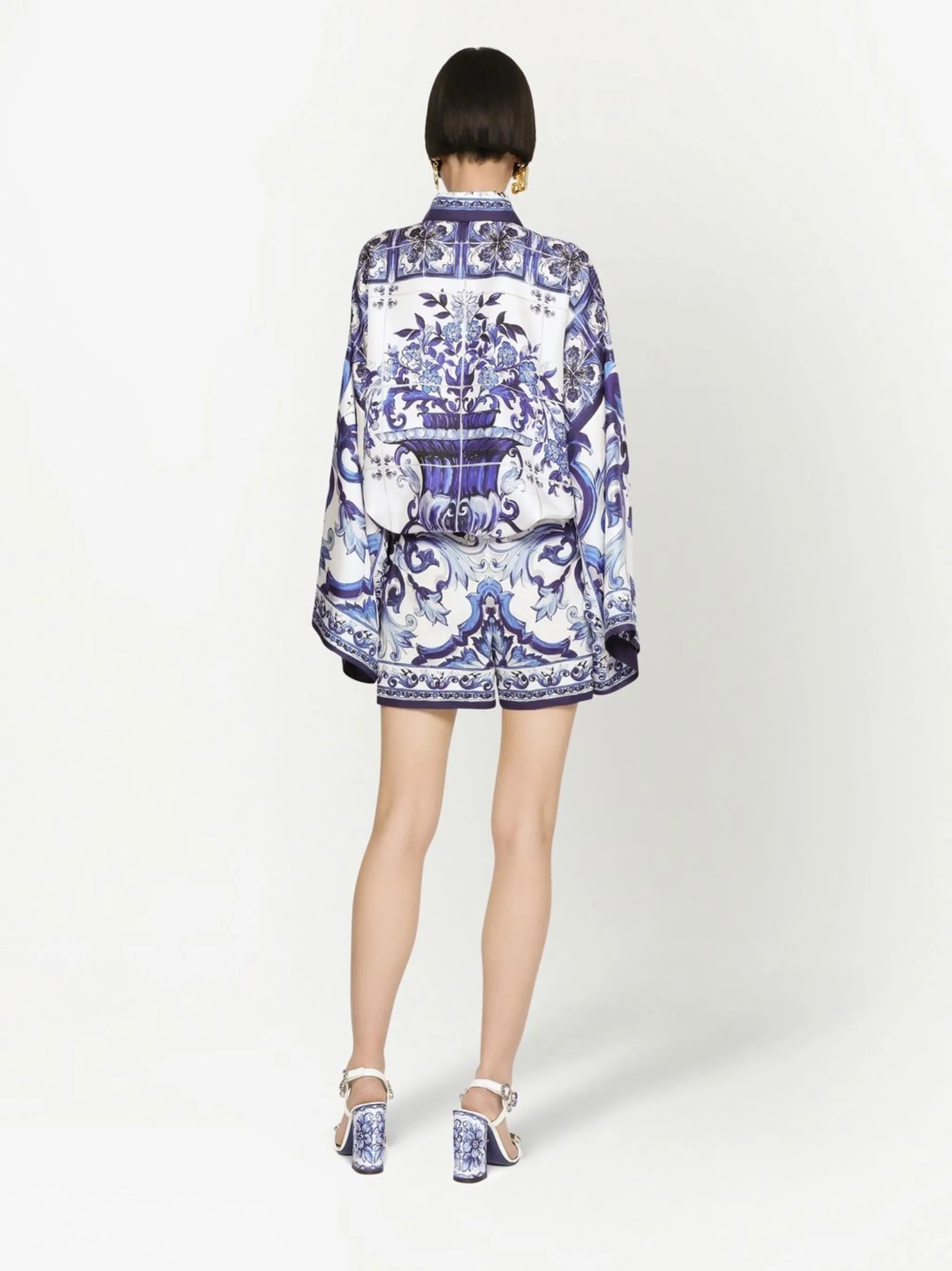 Majolica-print batwing-sleeve shirt