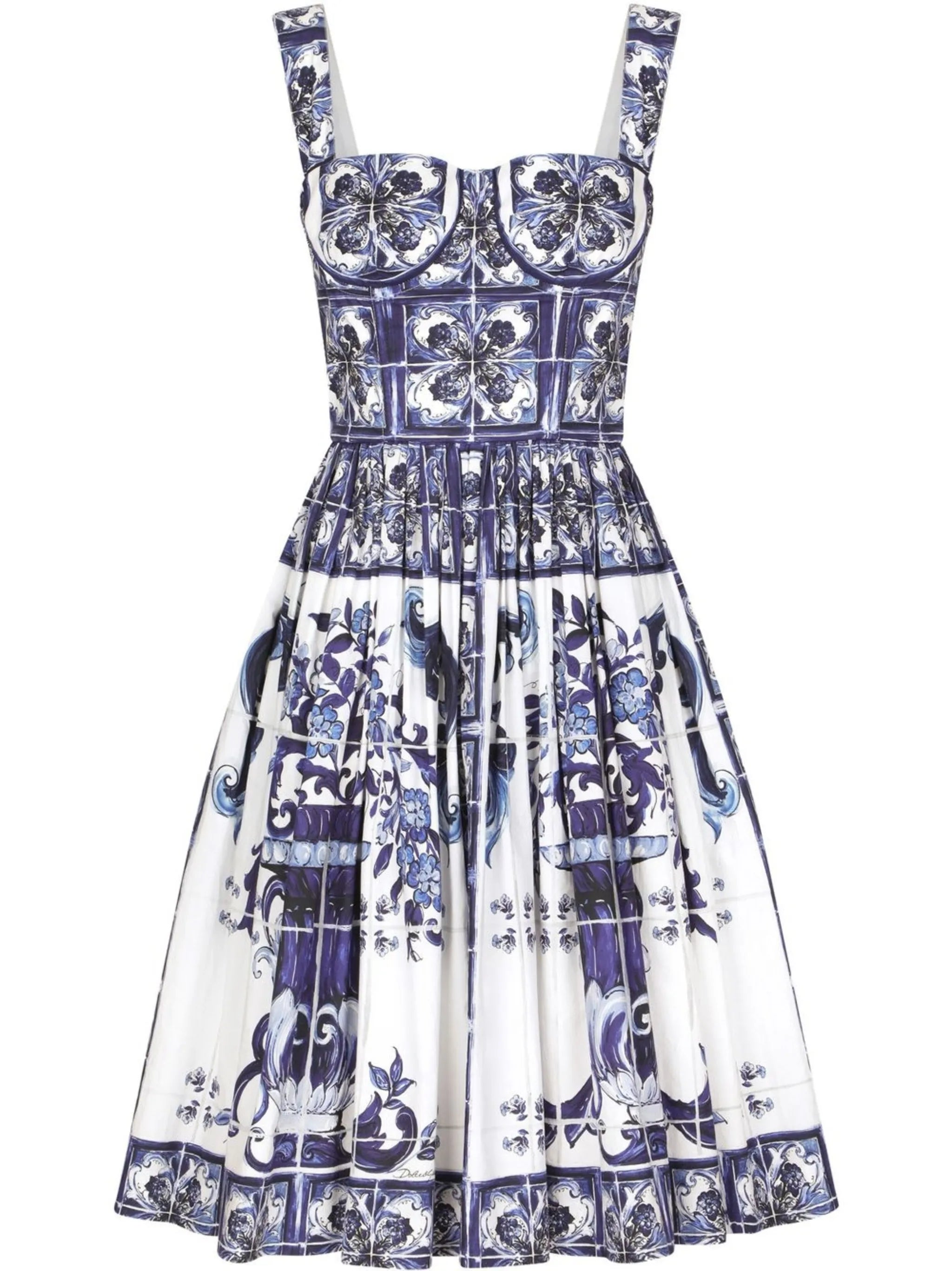 Majolica-print corset midi dress