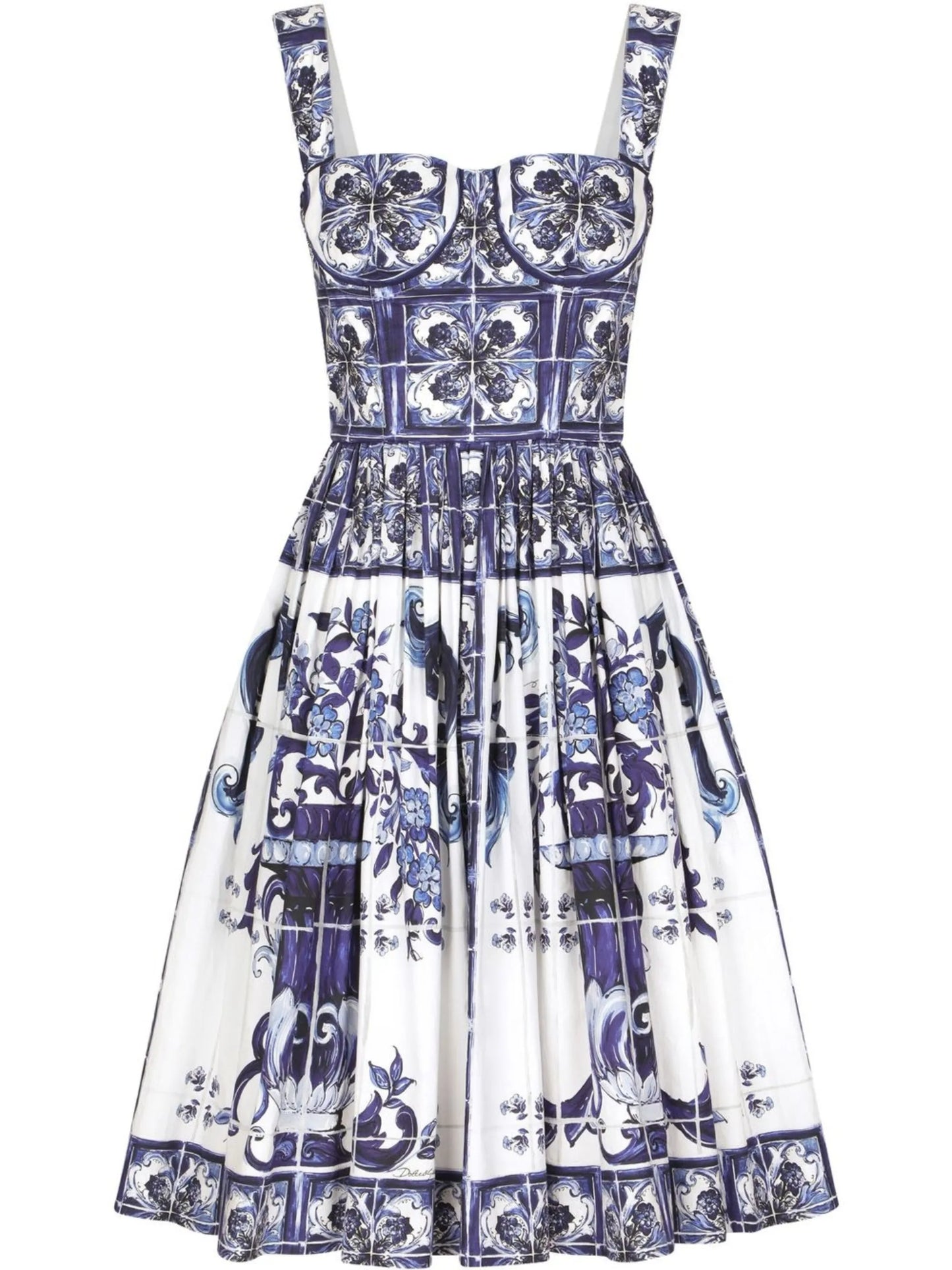 Majolica-print bustier midi dress