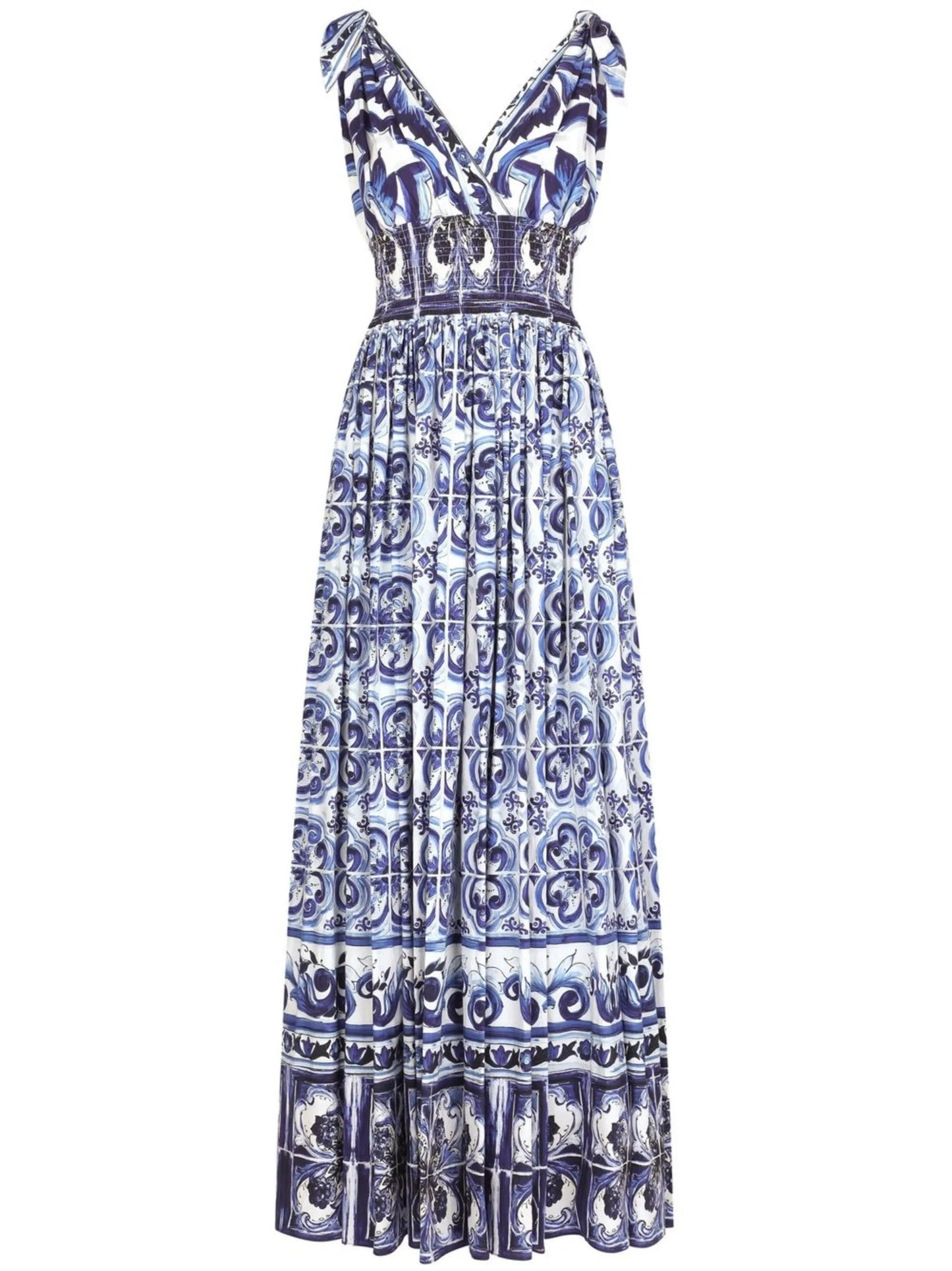 Majolica-print poplin maxi dress