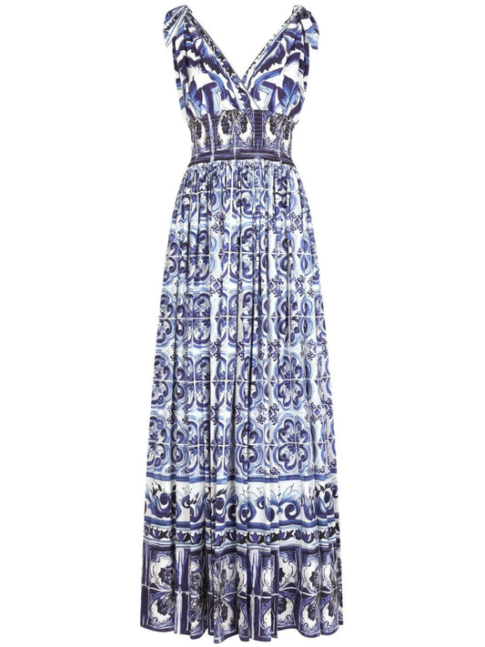 Majolica-print poplin maxi dress