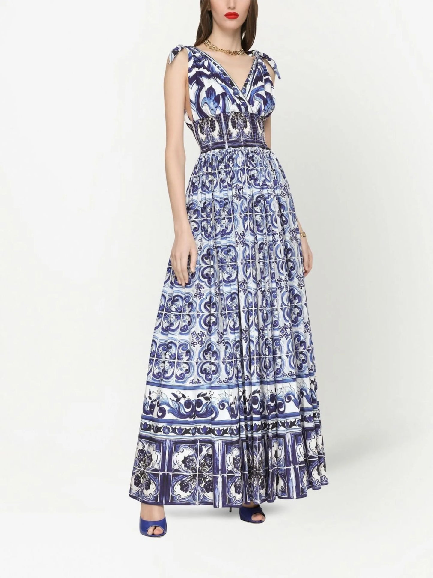Majolica-print poplin maxi dress