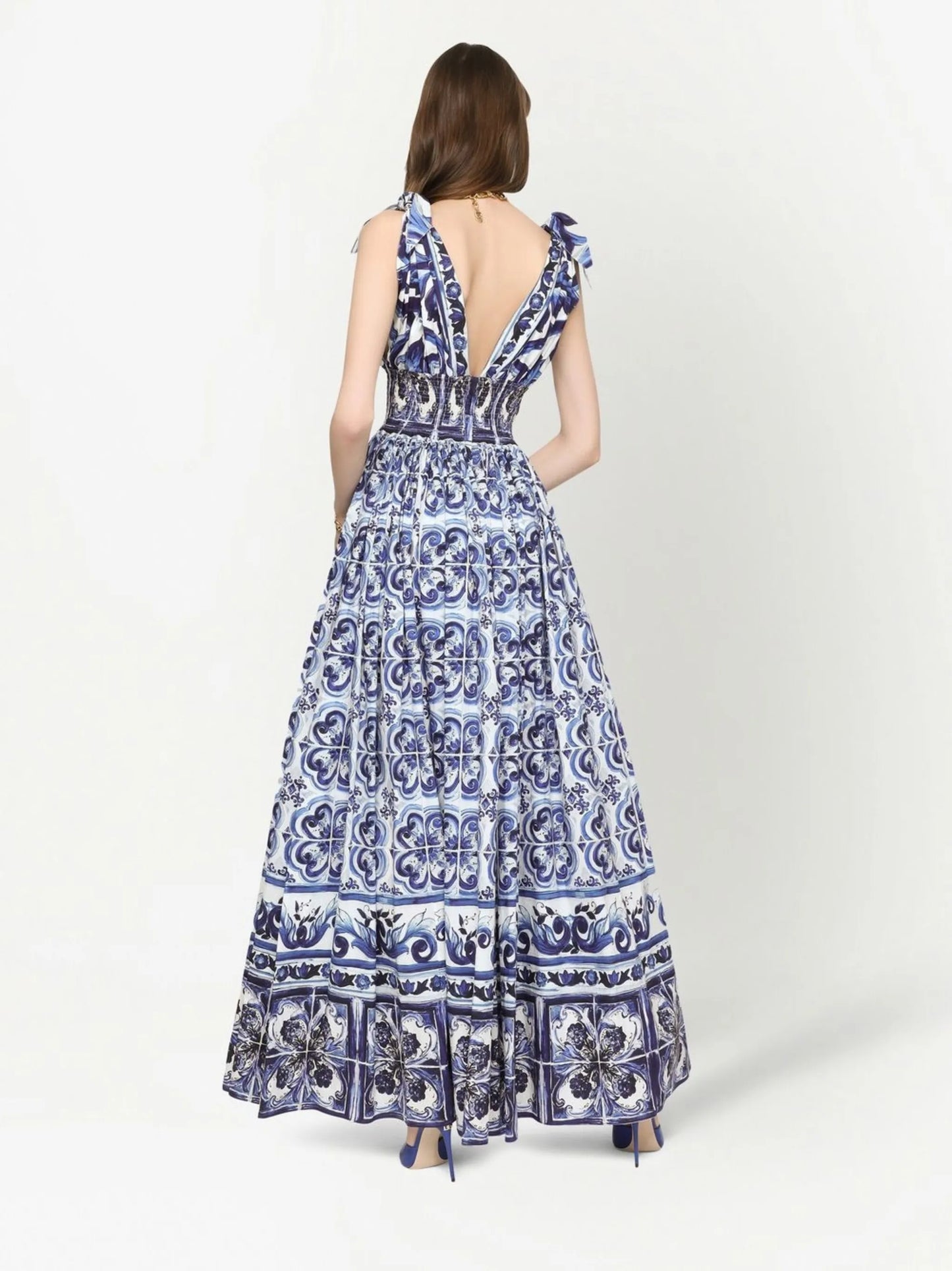 Majolica-print poplin maxi dress