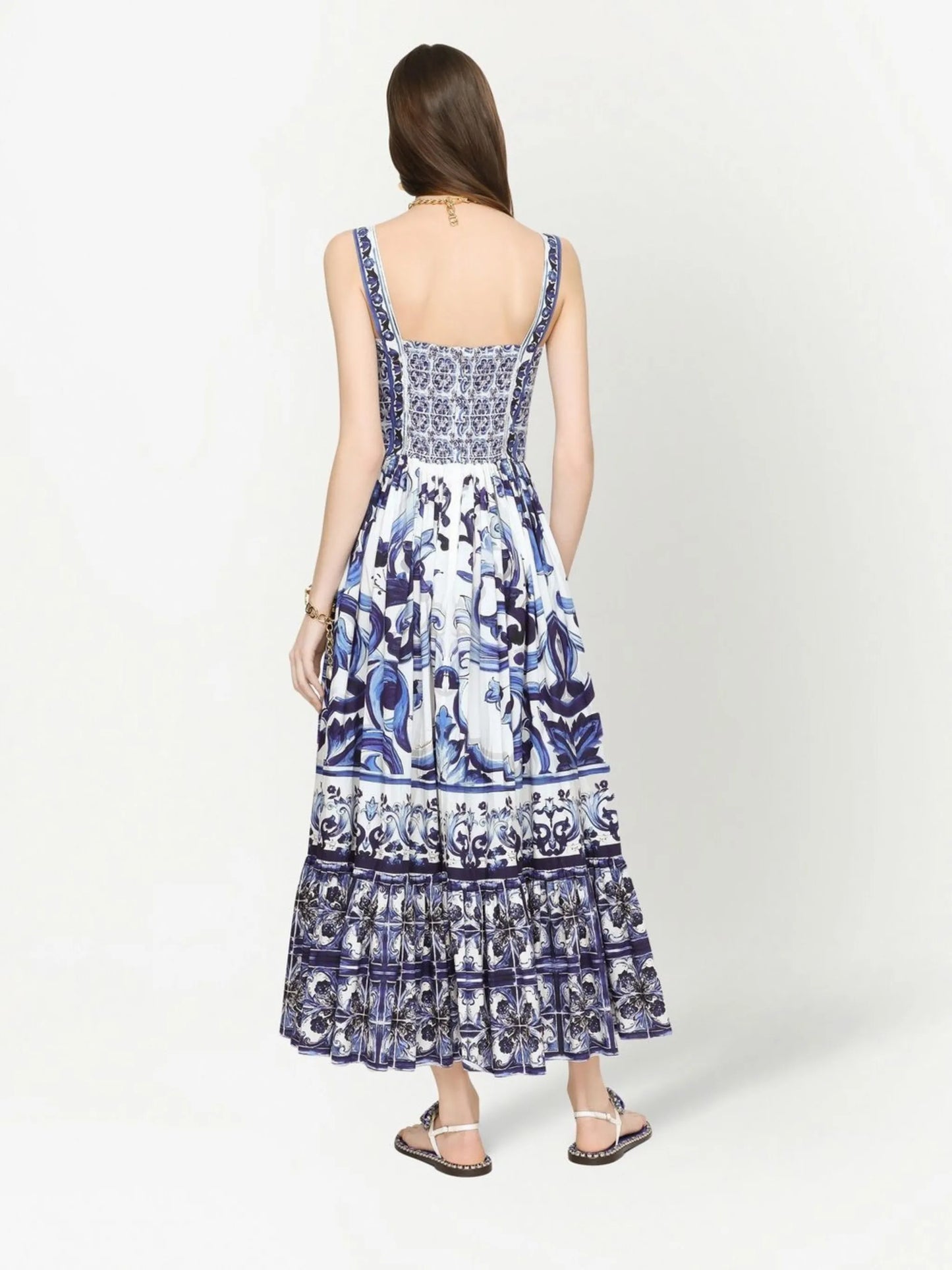 Majolica-print bustier maxi dress