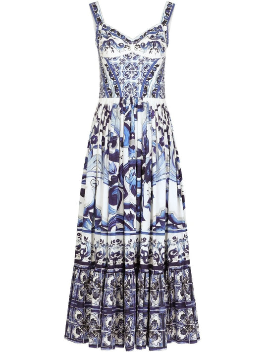 Majolica-print bustier maxi dress
