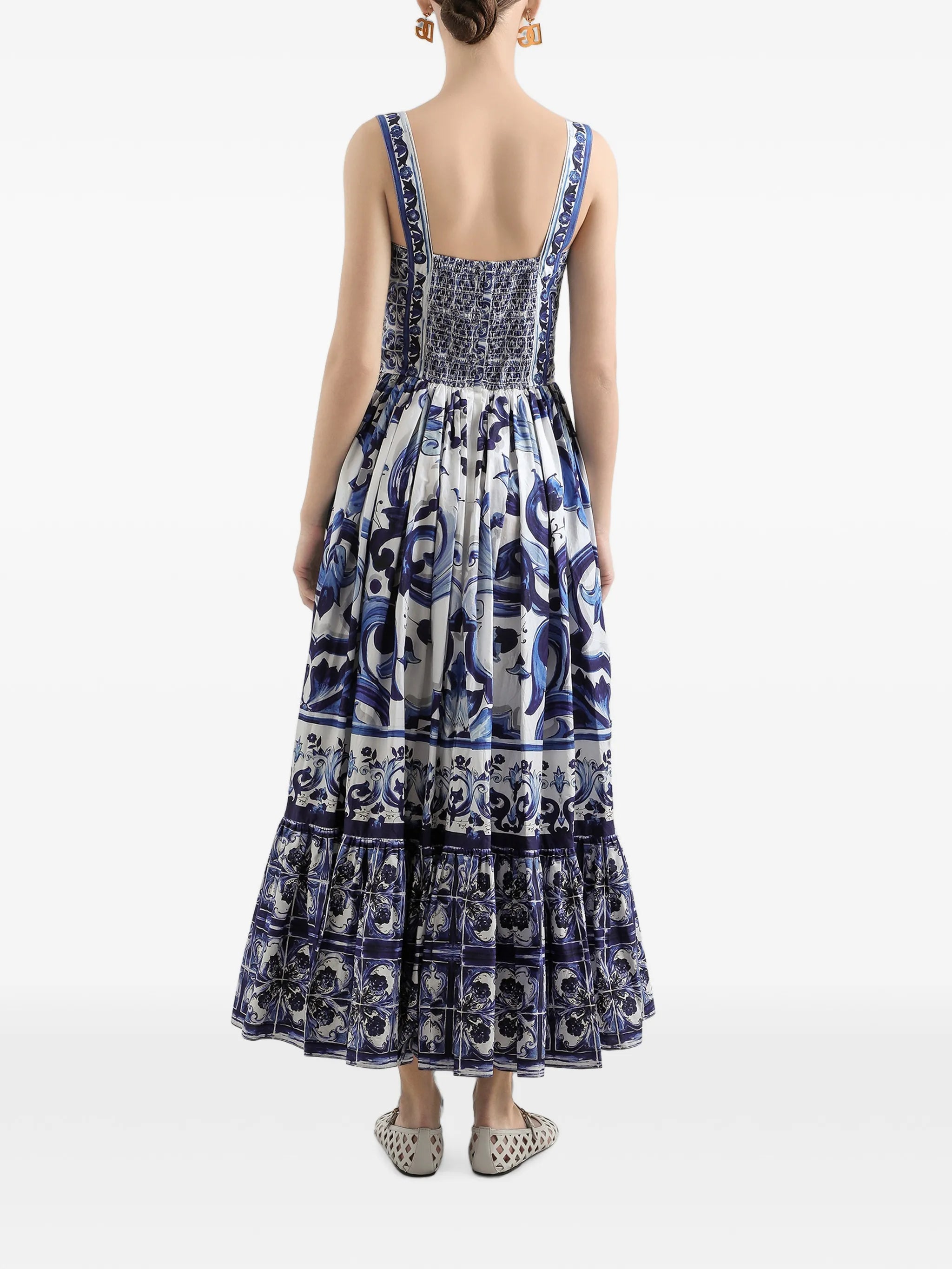Majolica-print bustier maxi dress