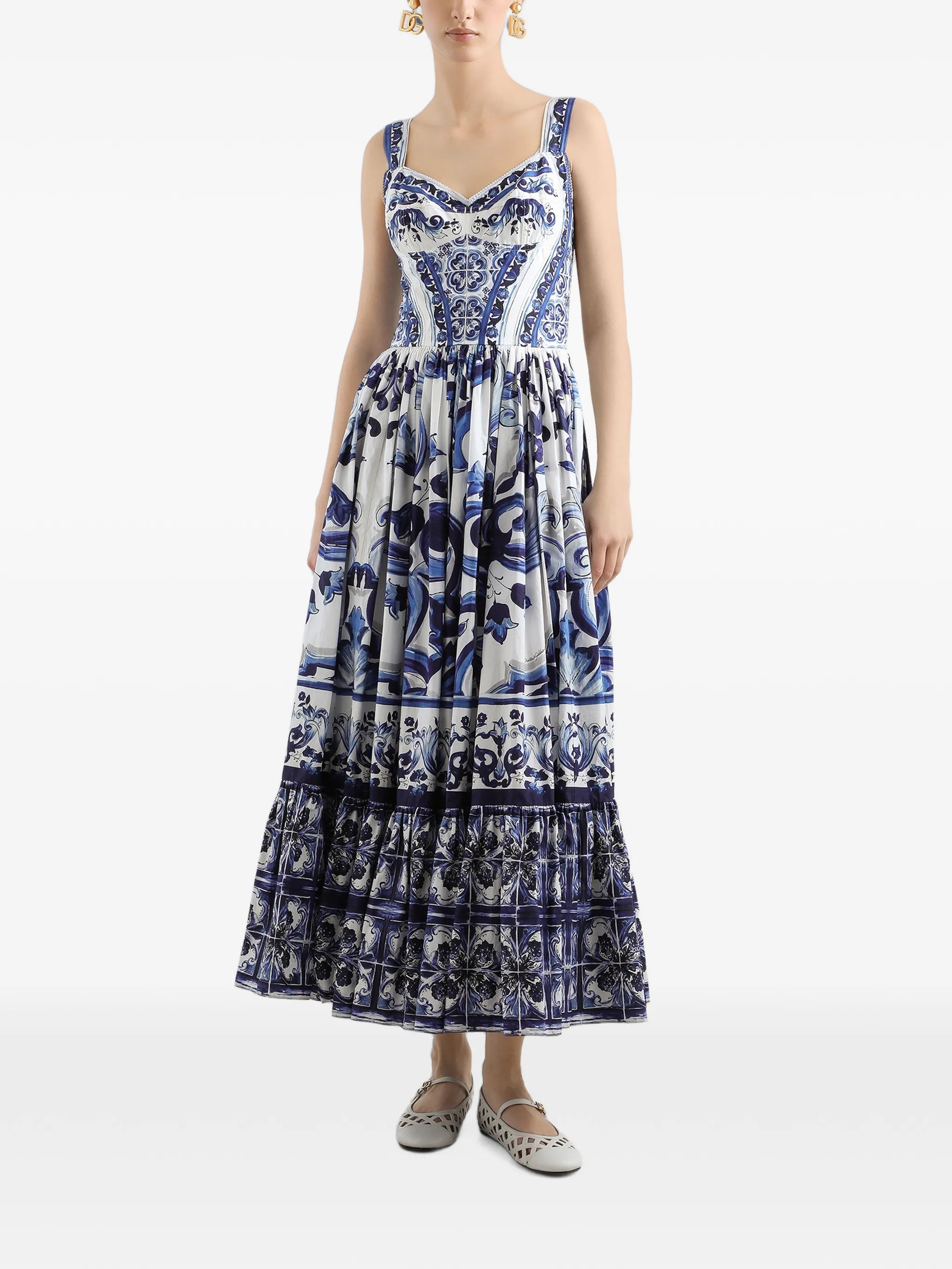 Majolica-print bustier maxi dress