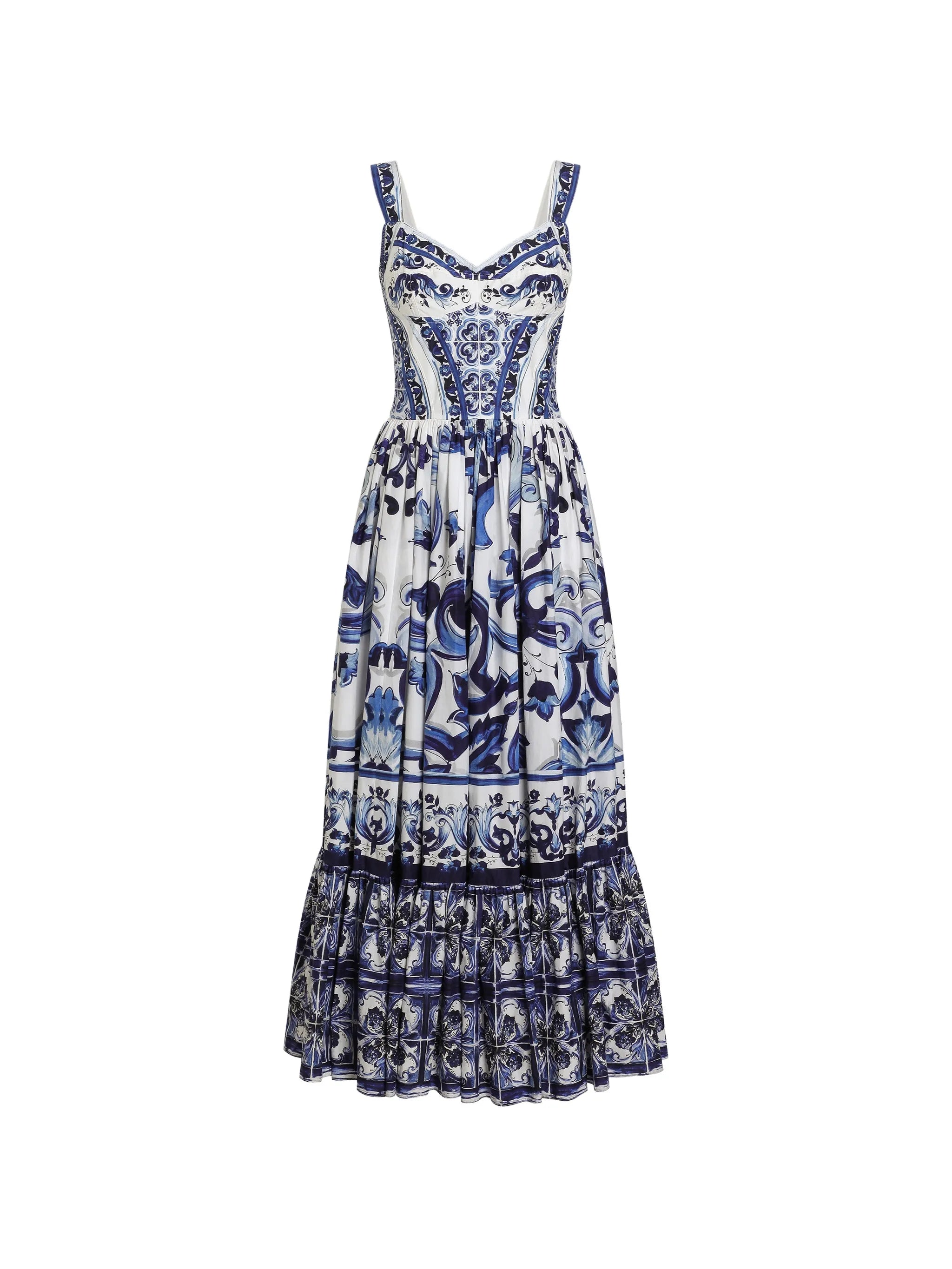 Majolica-print bustier maxi dress