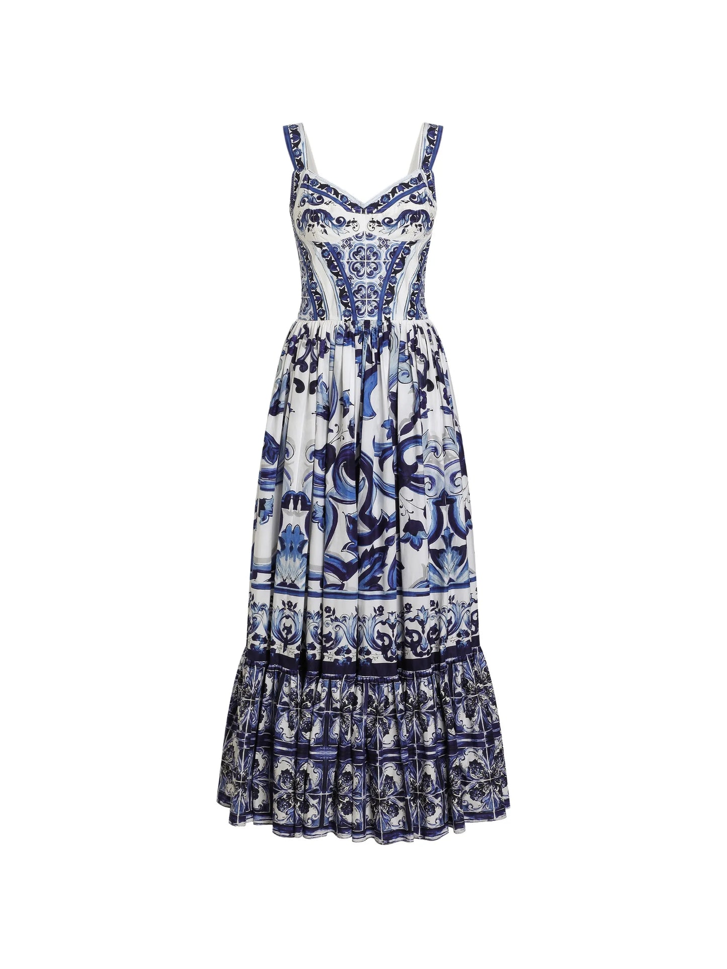 Majolica-print bustier maxi dress
