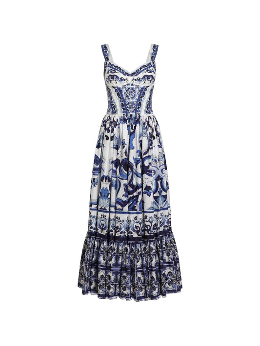 Majolica-print bustier maxi dress