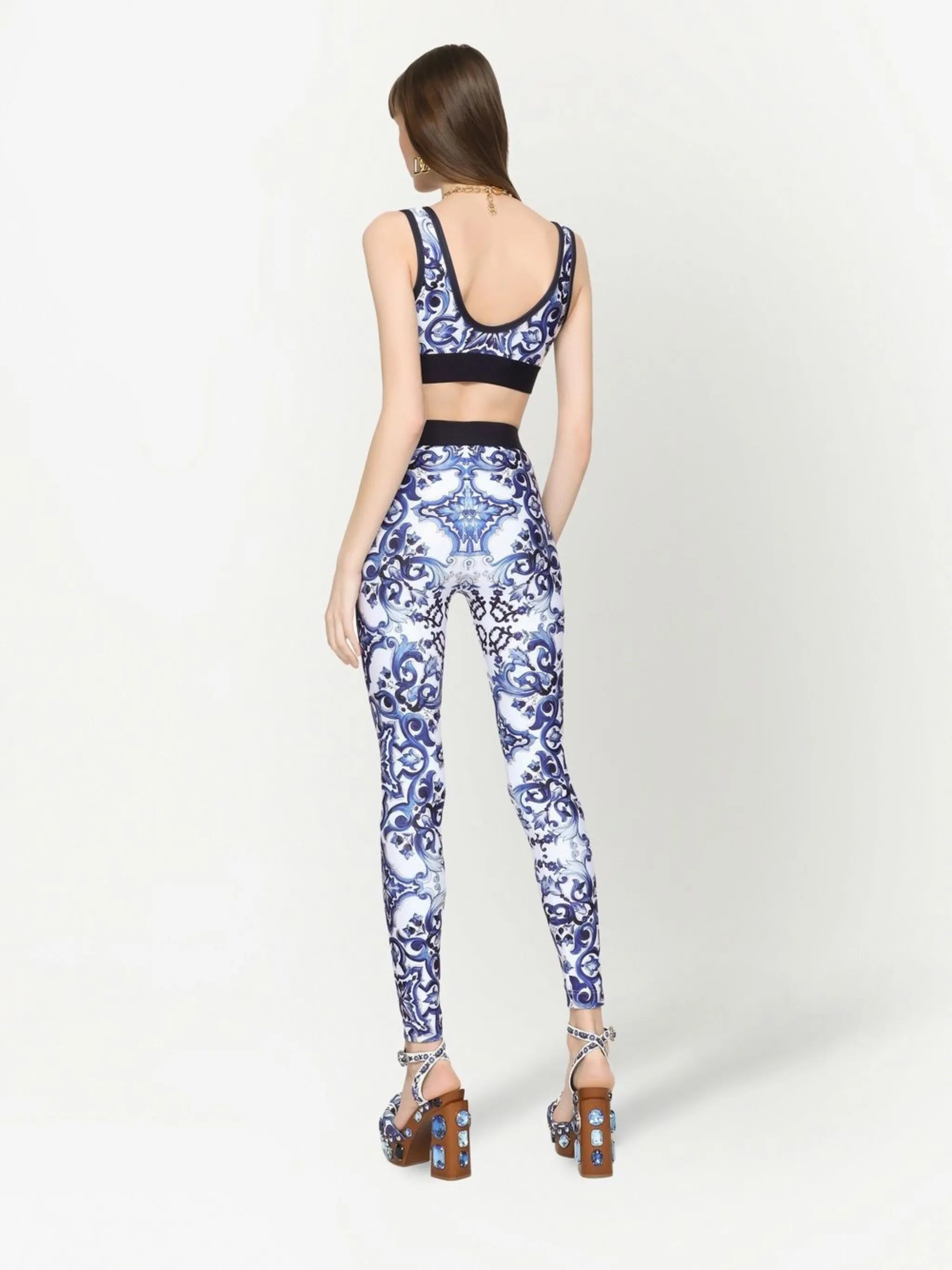 Majolica-print cropped top